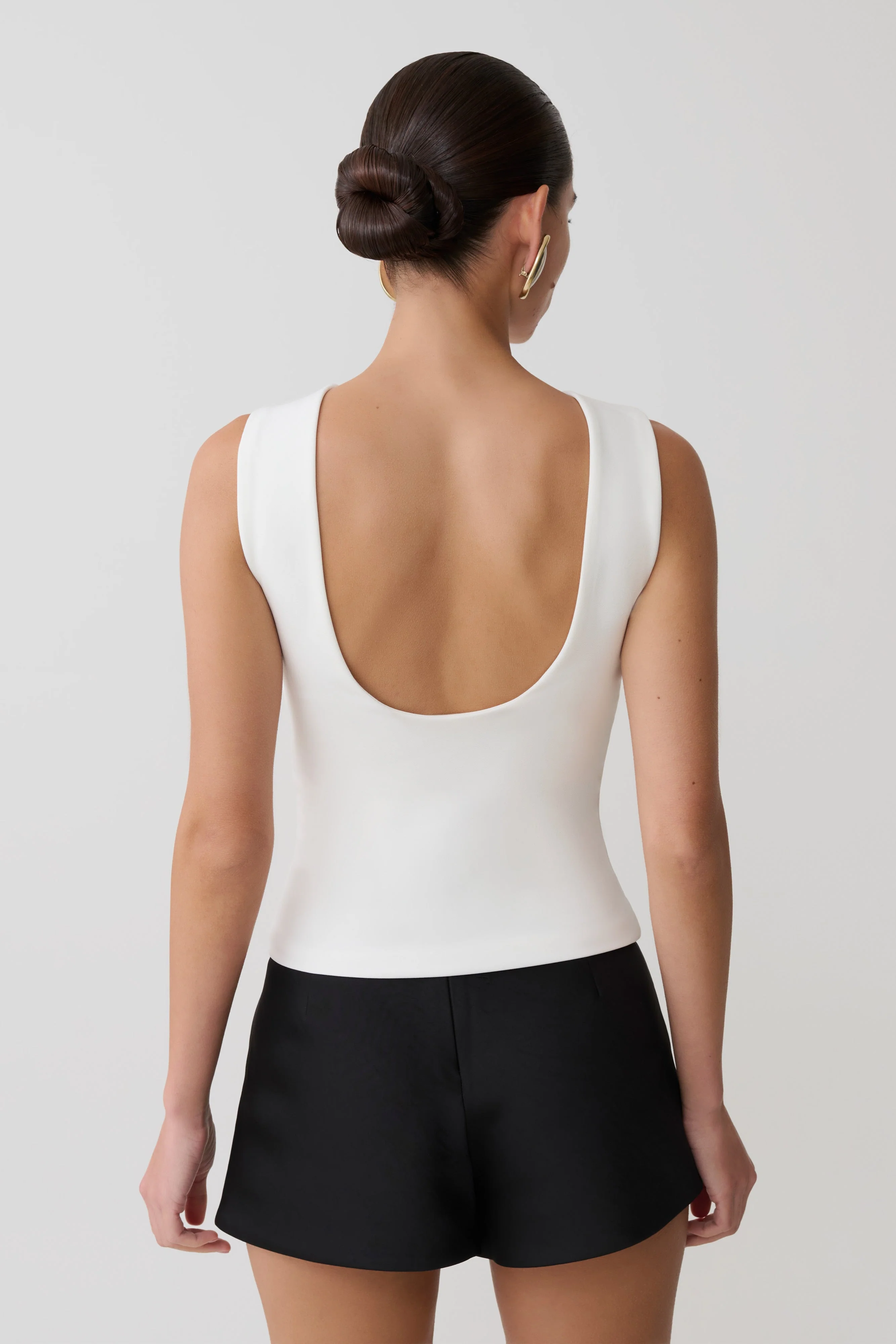 Kyra Open Back Scuba Crepe Top - White - Image 2