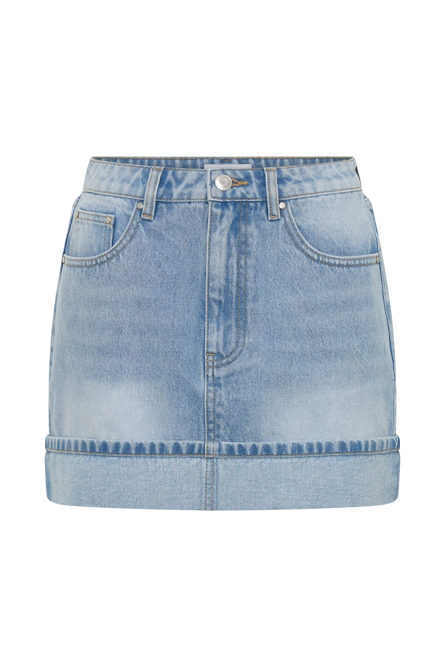 Lakoda Cuffed Denim Mini Skirt - Washed Light Blue - Image 8