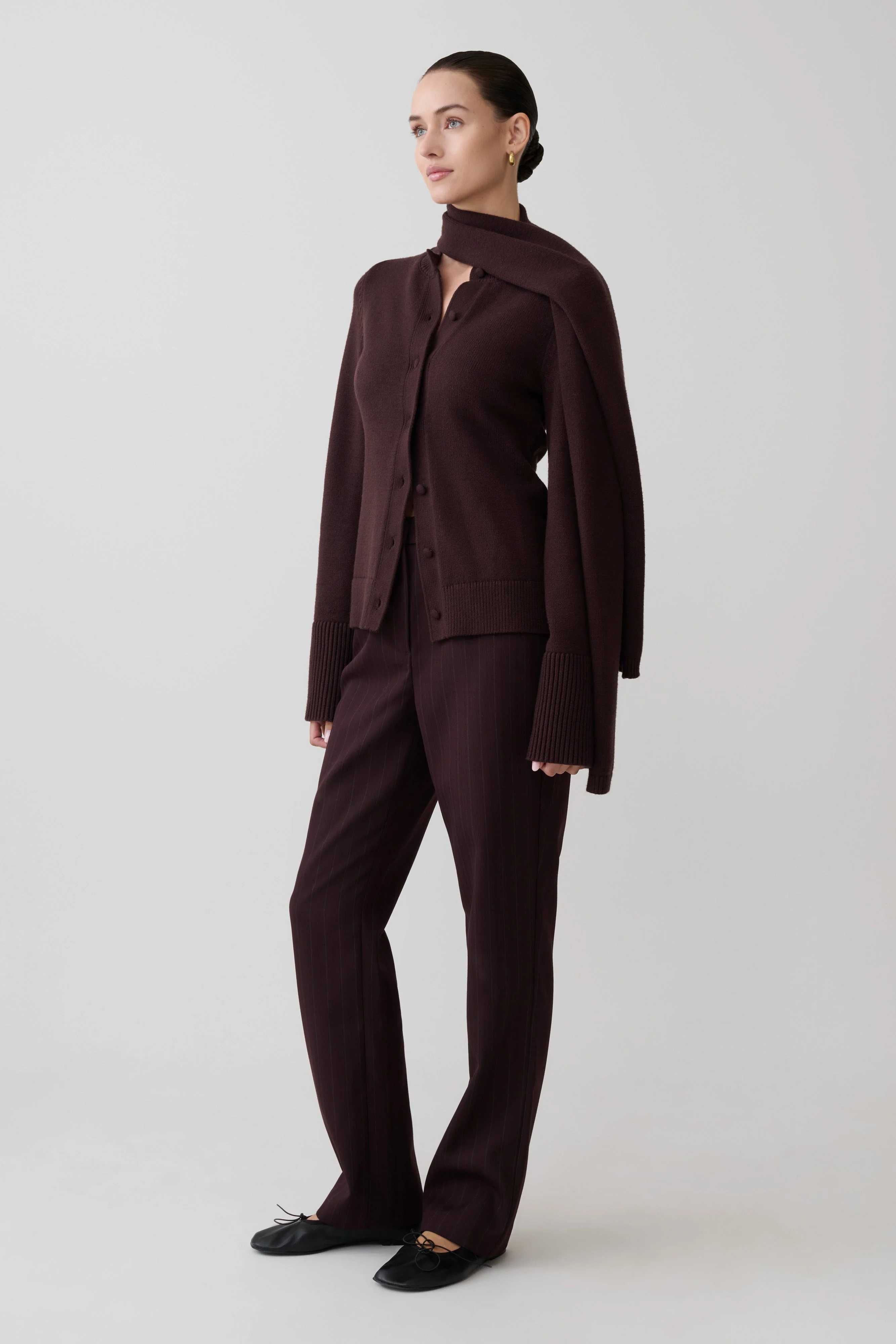 Lara Knit Cardigan With Scarf - Chocolate - Image 3