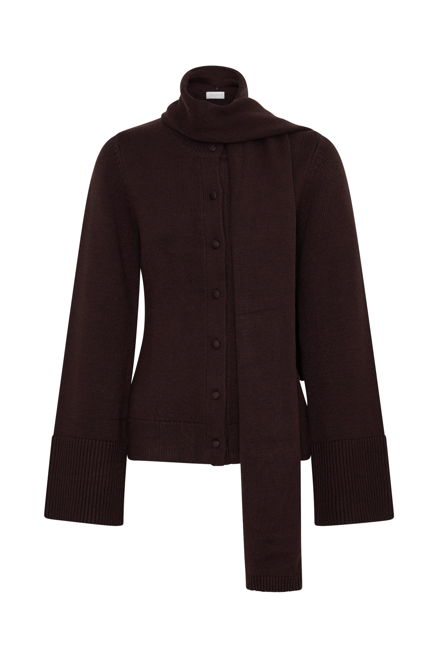 Lara Knit Cardigan With Scarf - Chocolate - Image 7