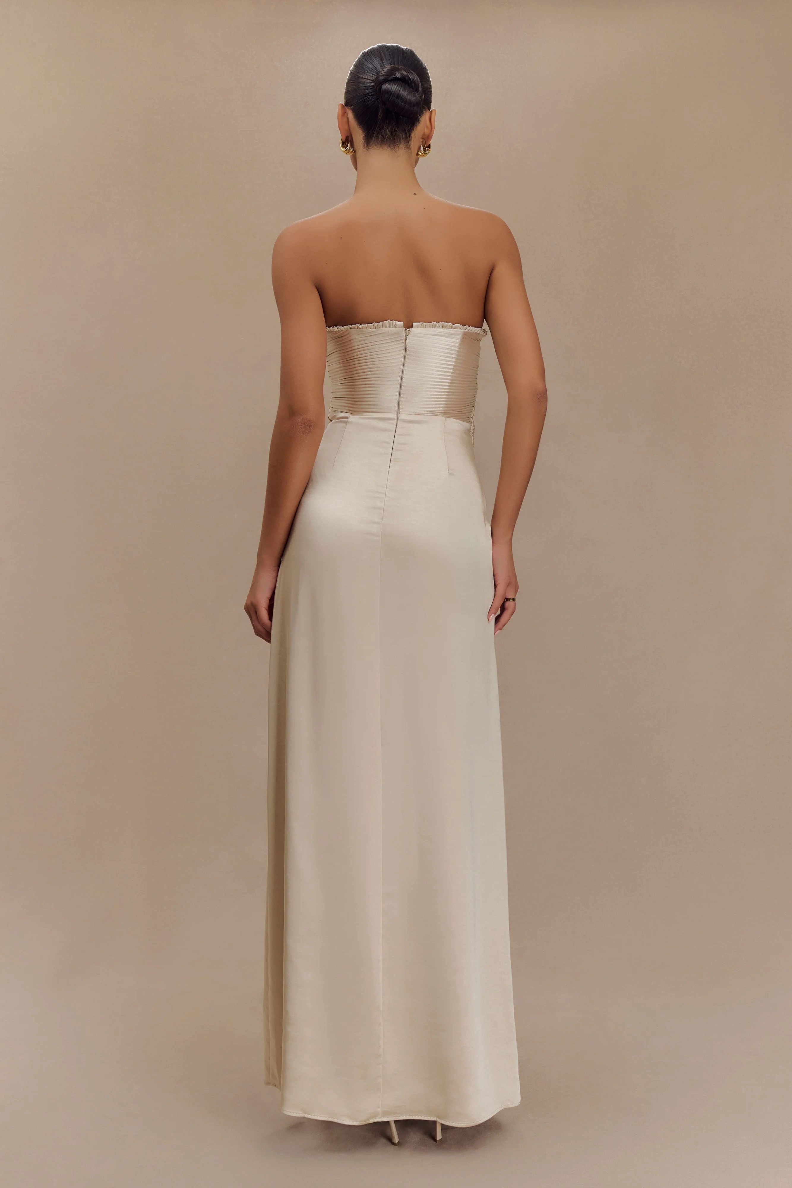 Larissa Satin Maxi Dress With Ruched Petals - Blush Gold - Image 2