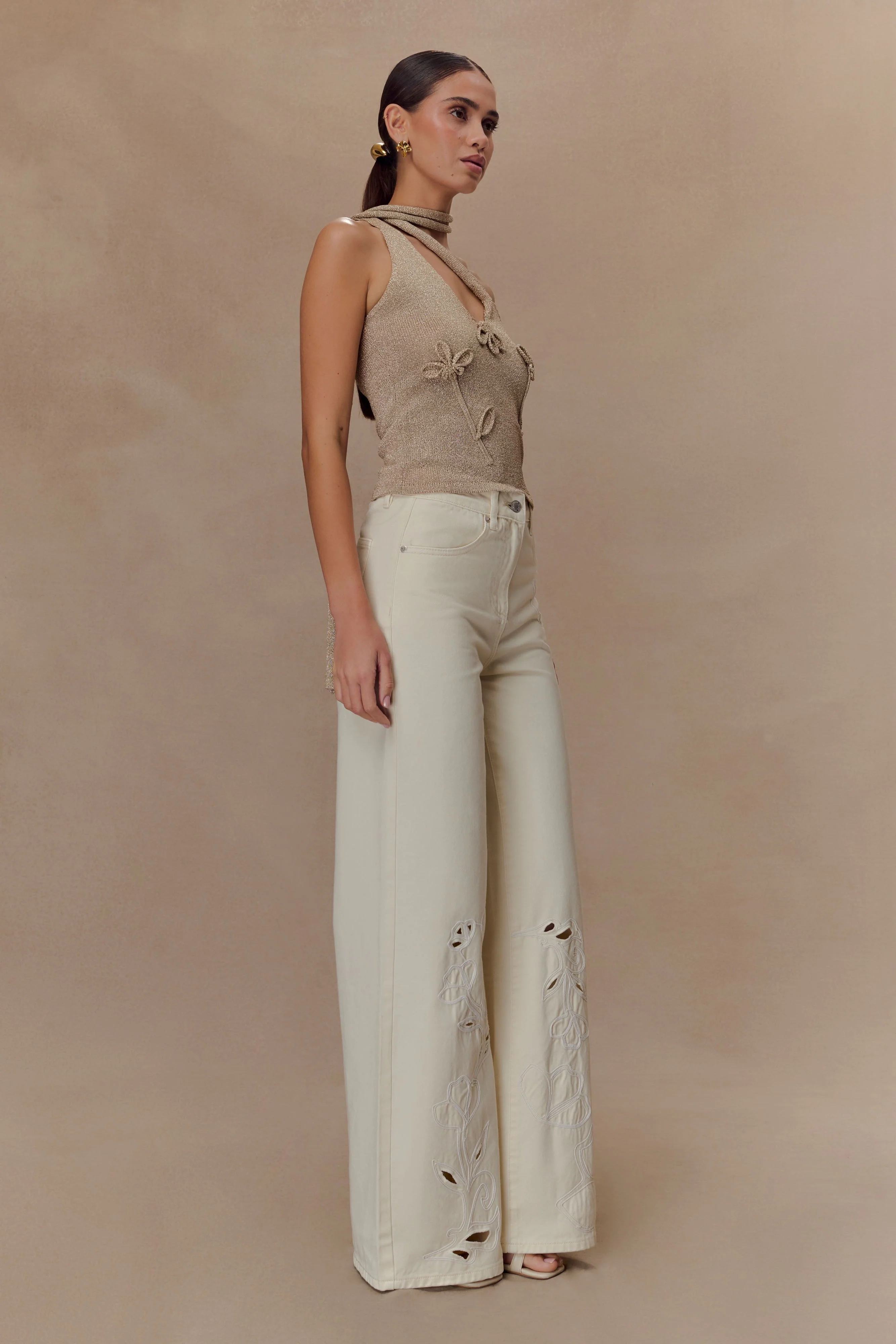 Leone One Shoulder Metallic Knit Top - Gold - Image 3