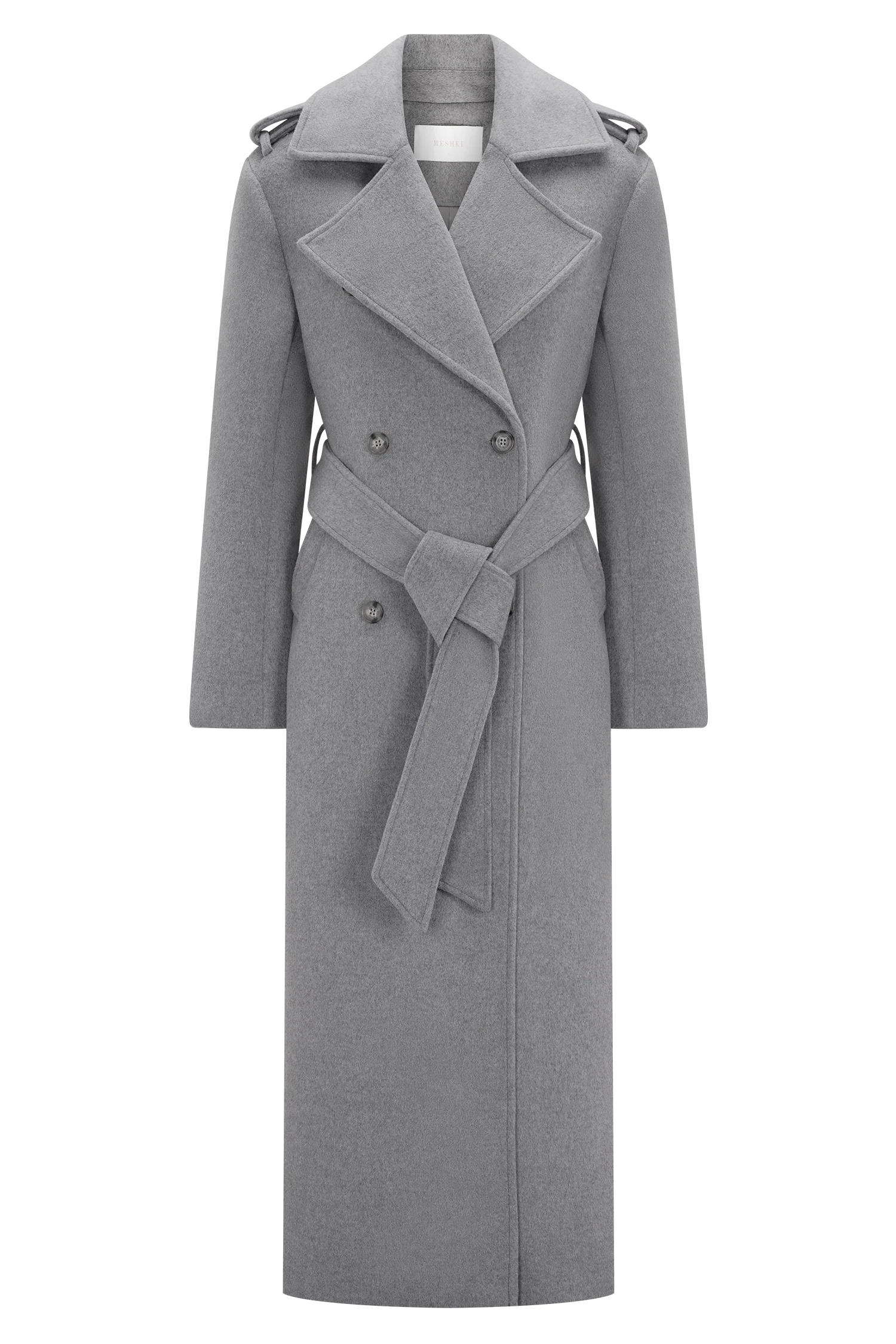 Levi Long Trench Wool Coat - Grey Marle - Image 10