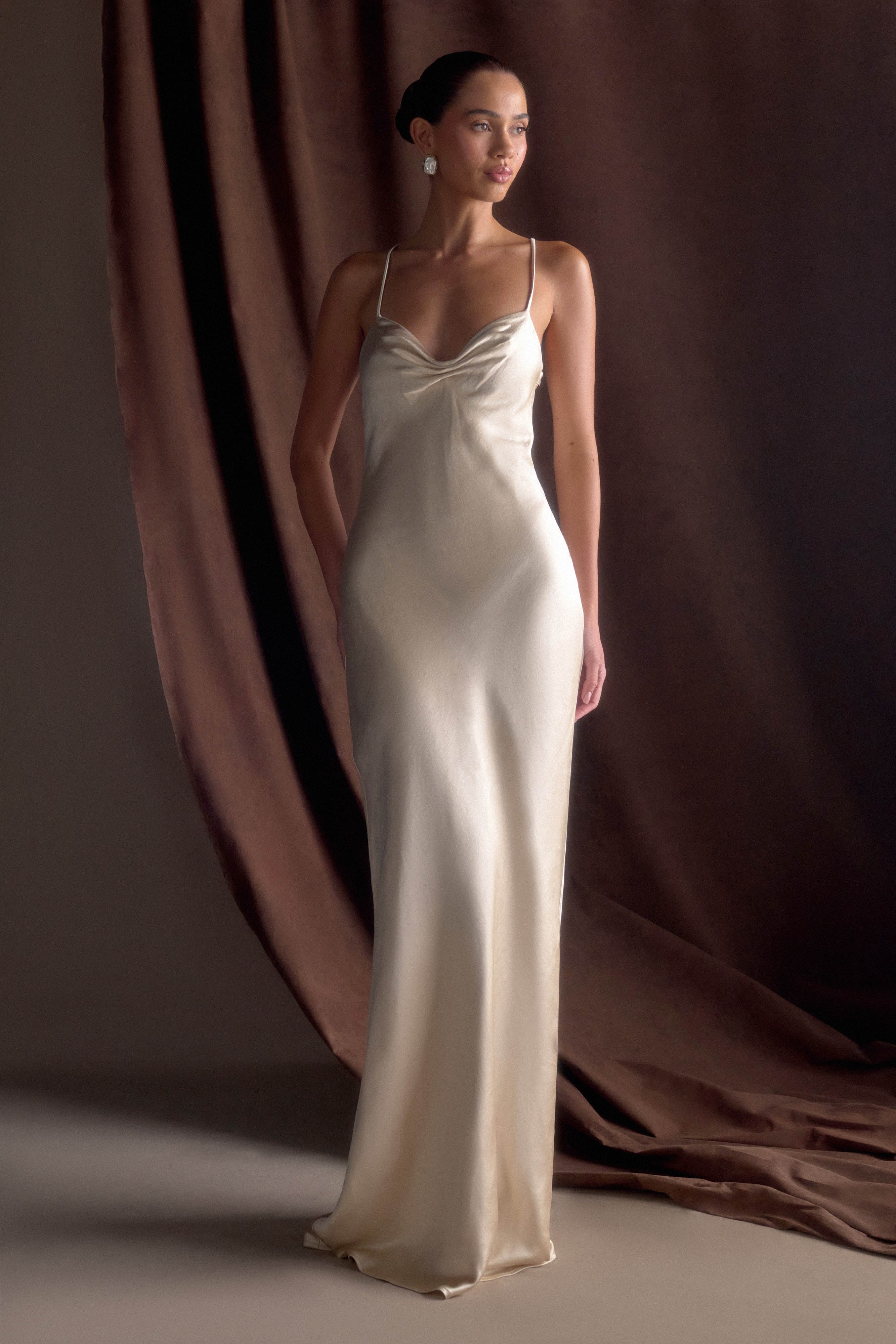 Lilly Sweetheart Satin Maxi Dress - Blush Gold - Image 9