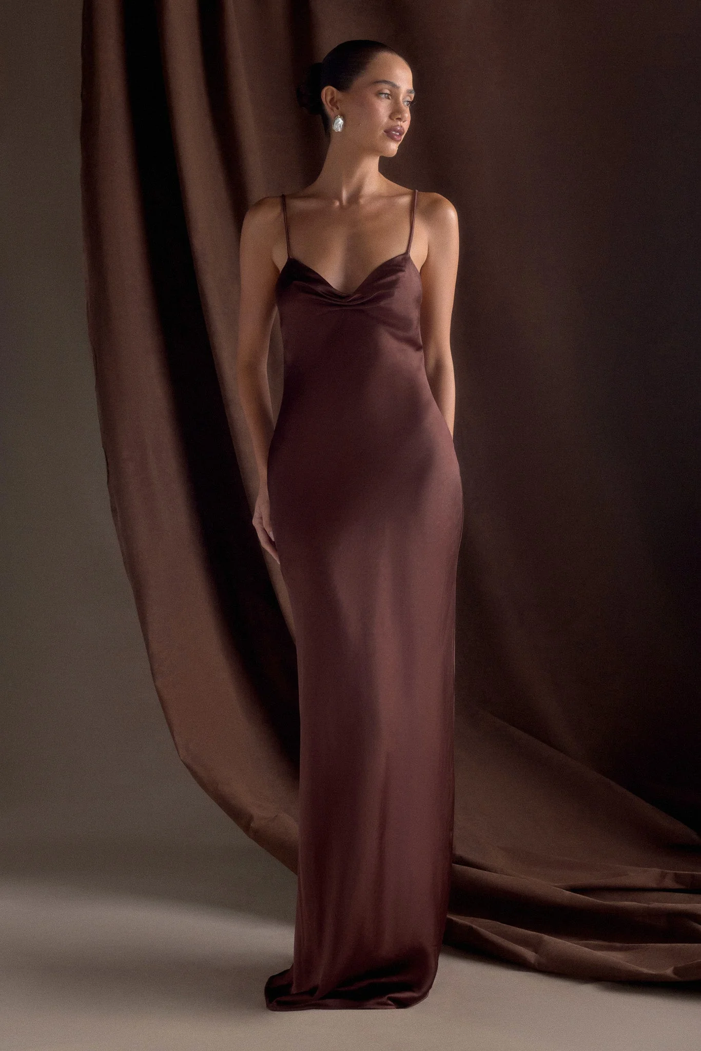 Lilly Sweetheart Satin Maxi Dress - Dark Chocolate - Image 11
