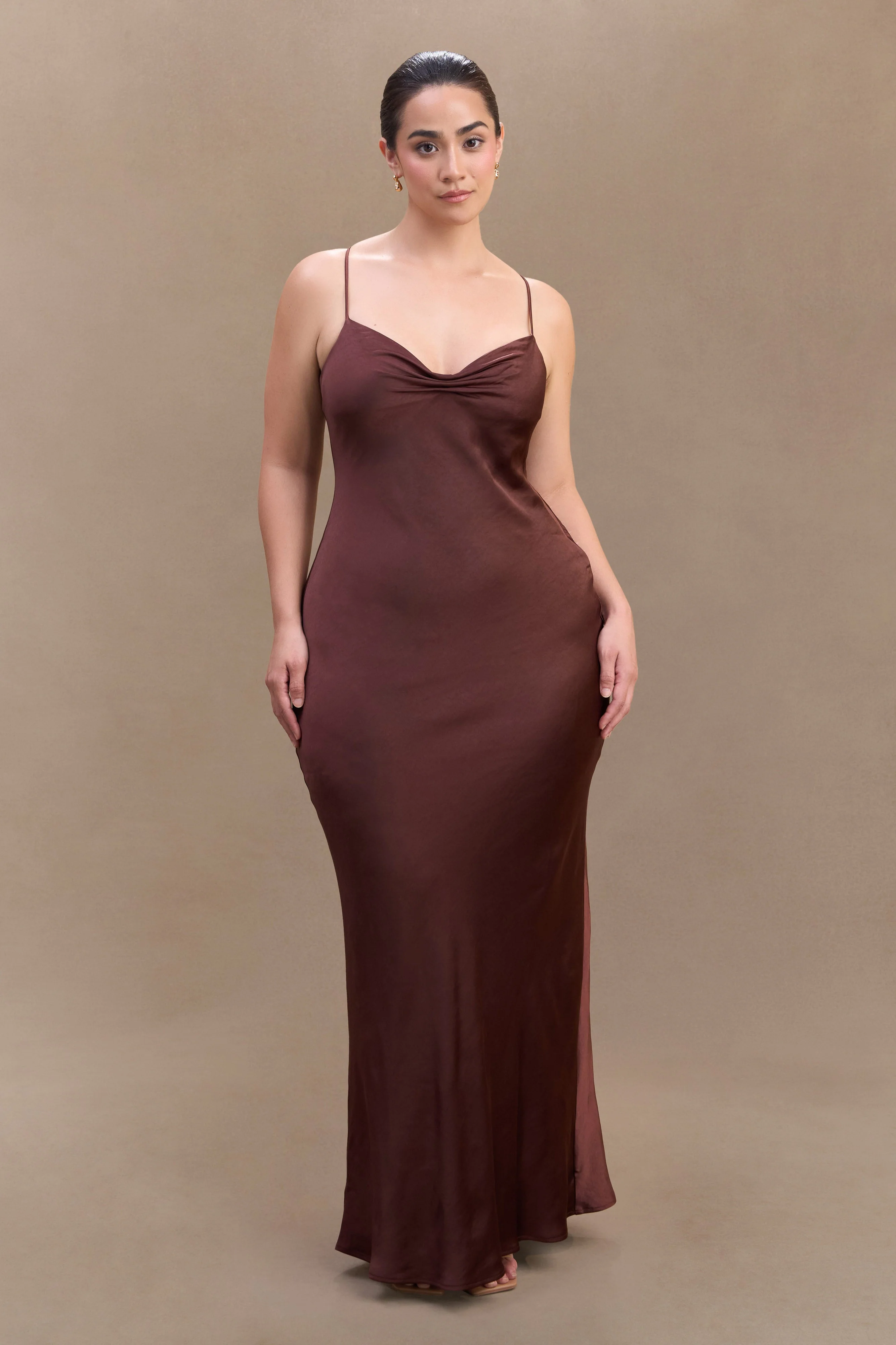 Lilly Sweetheart Satin Maxi Dress - Dark Chocolate - Image 5