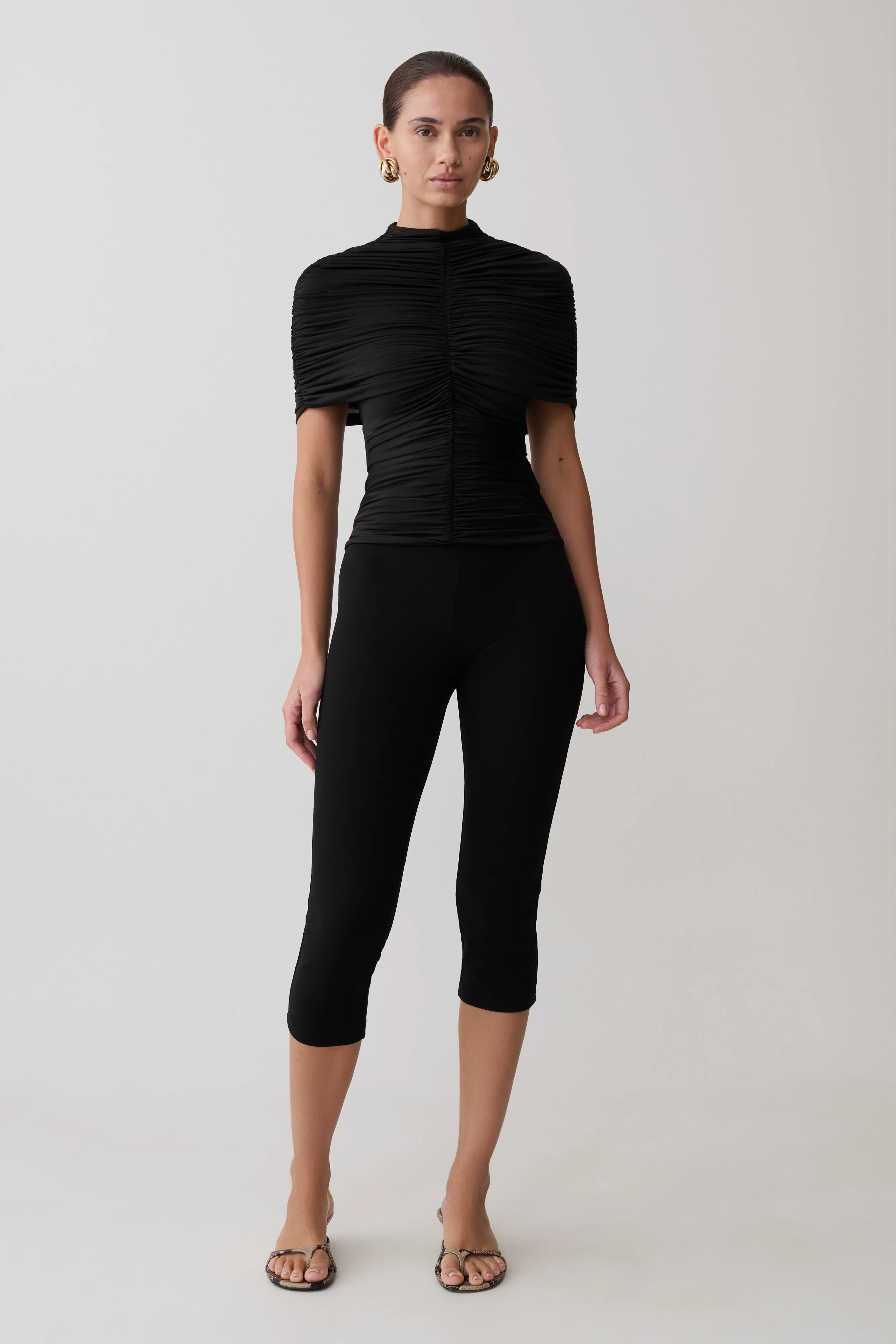 Linh Slinky High Neck Gathered Top - Black - Image 5