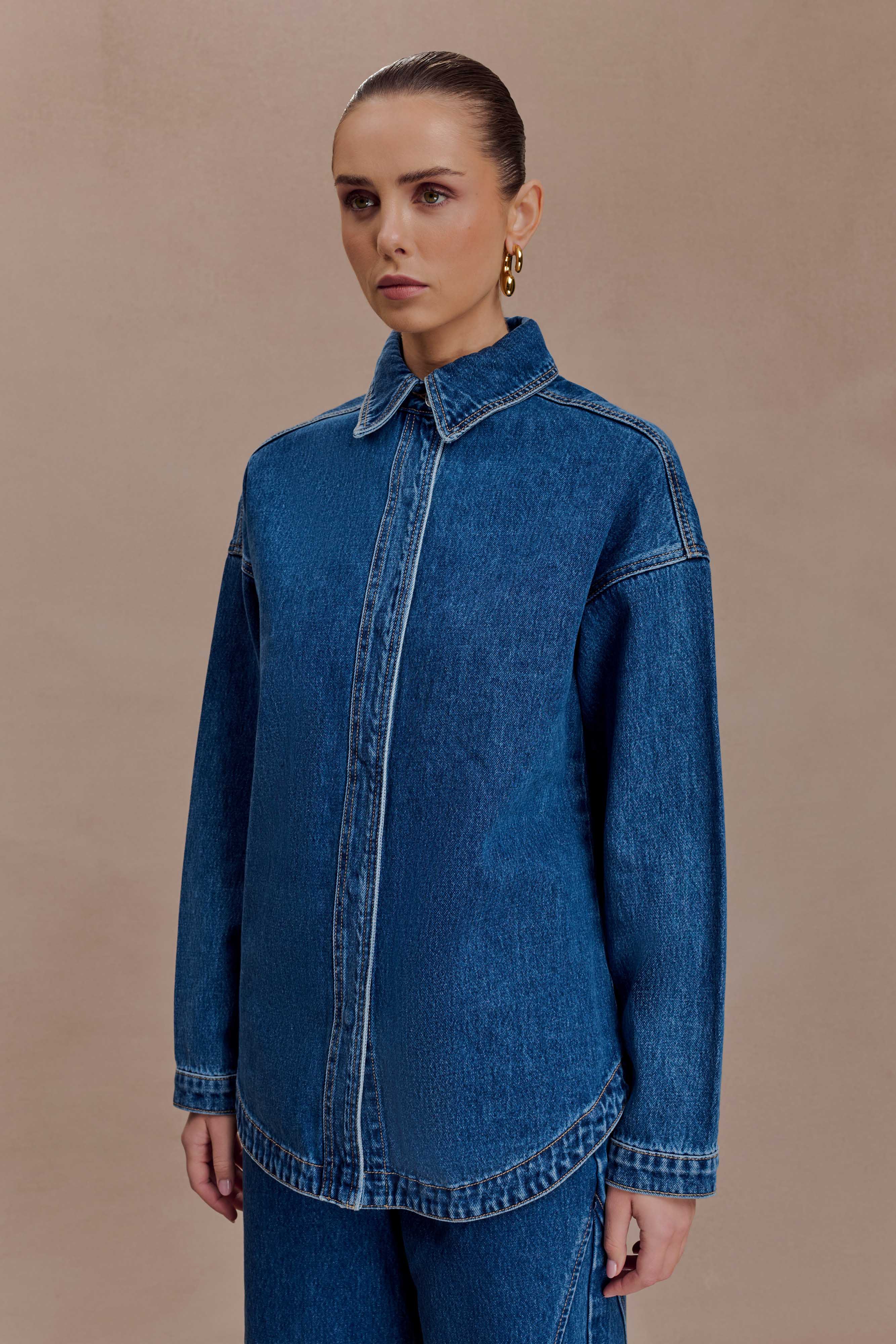 Lioda Oversized Denim Shirt - Dark Blue - Image 3