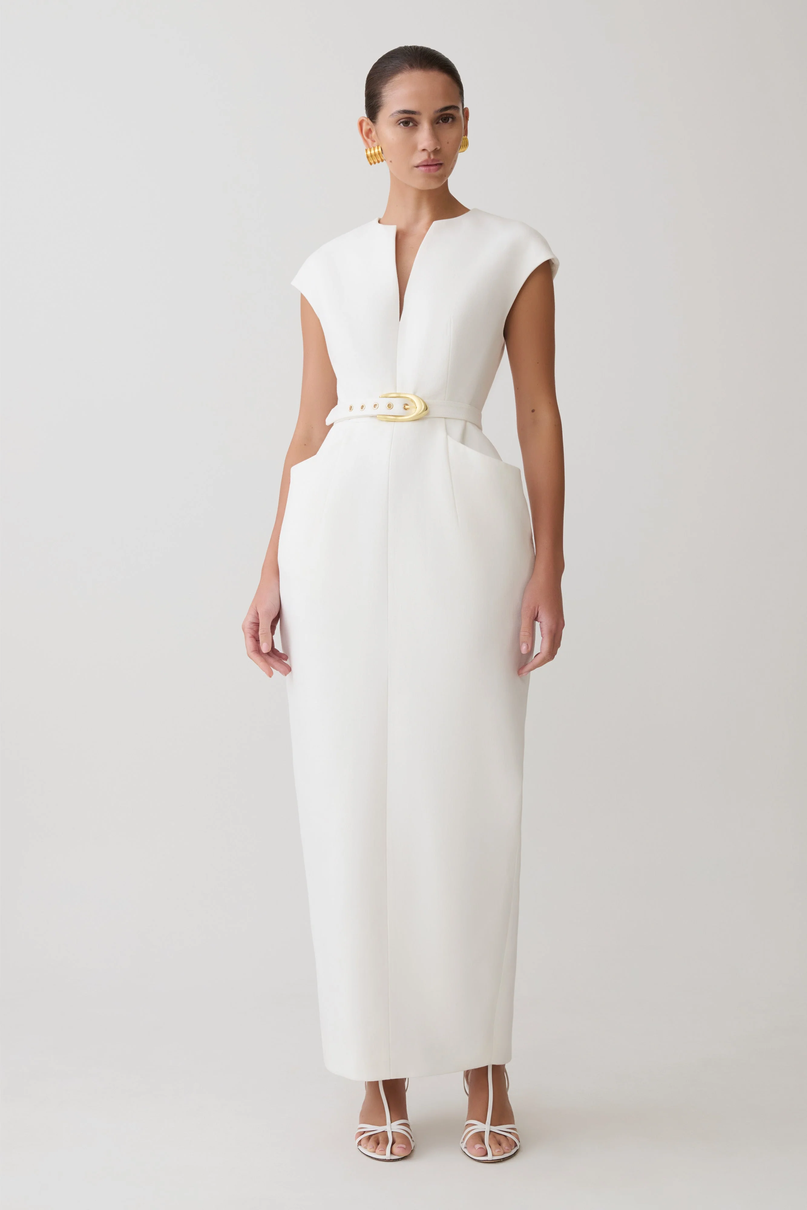 Livia V Neck Linen Maxi Dress - White - Image 6