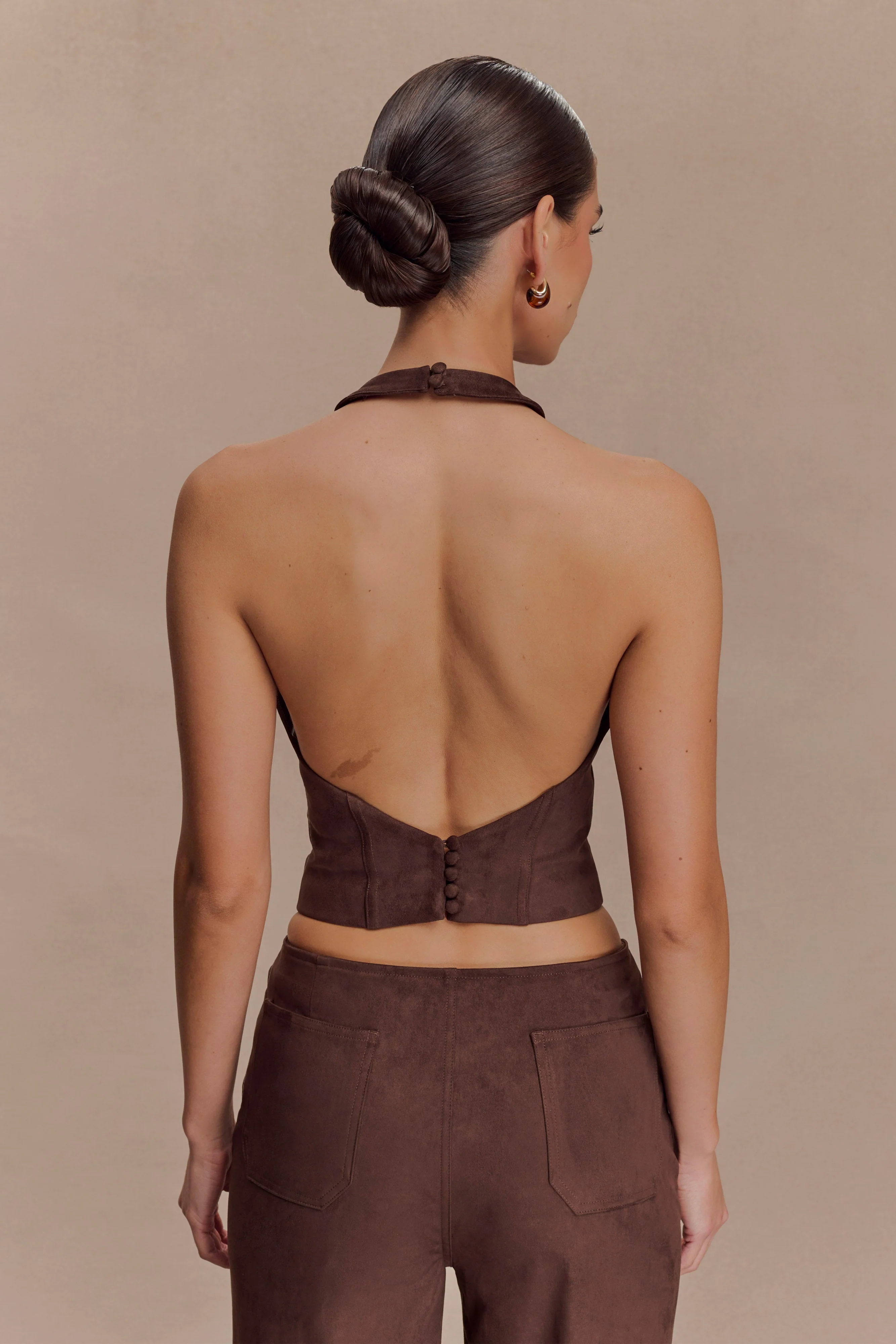 Logan Faux Suede Halter Top - Dark Chocolate - Image 4