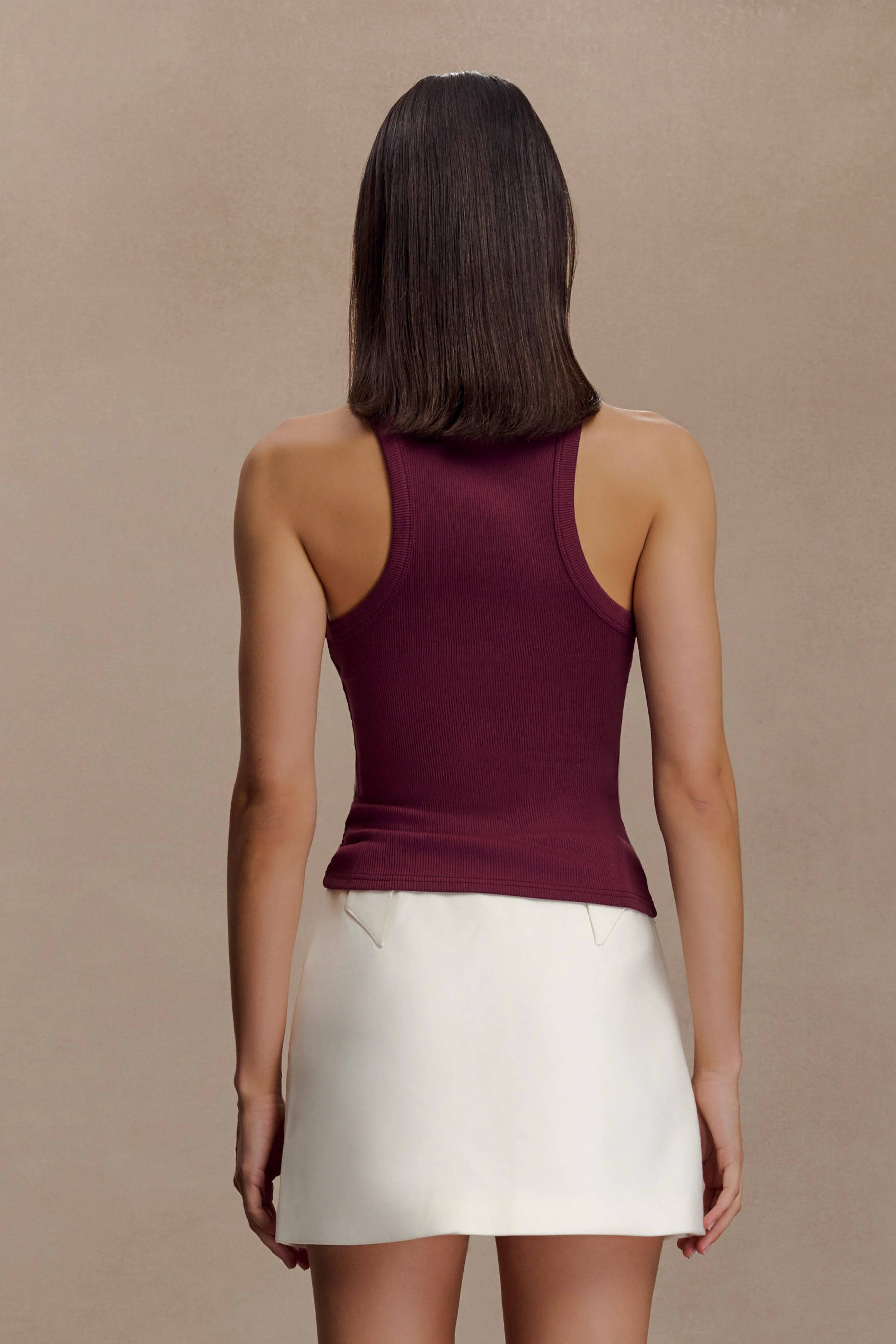 Lola Ribbed Sleeveless Top With Hardware - Burgundy - Image 2