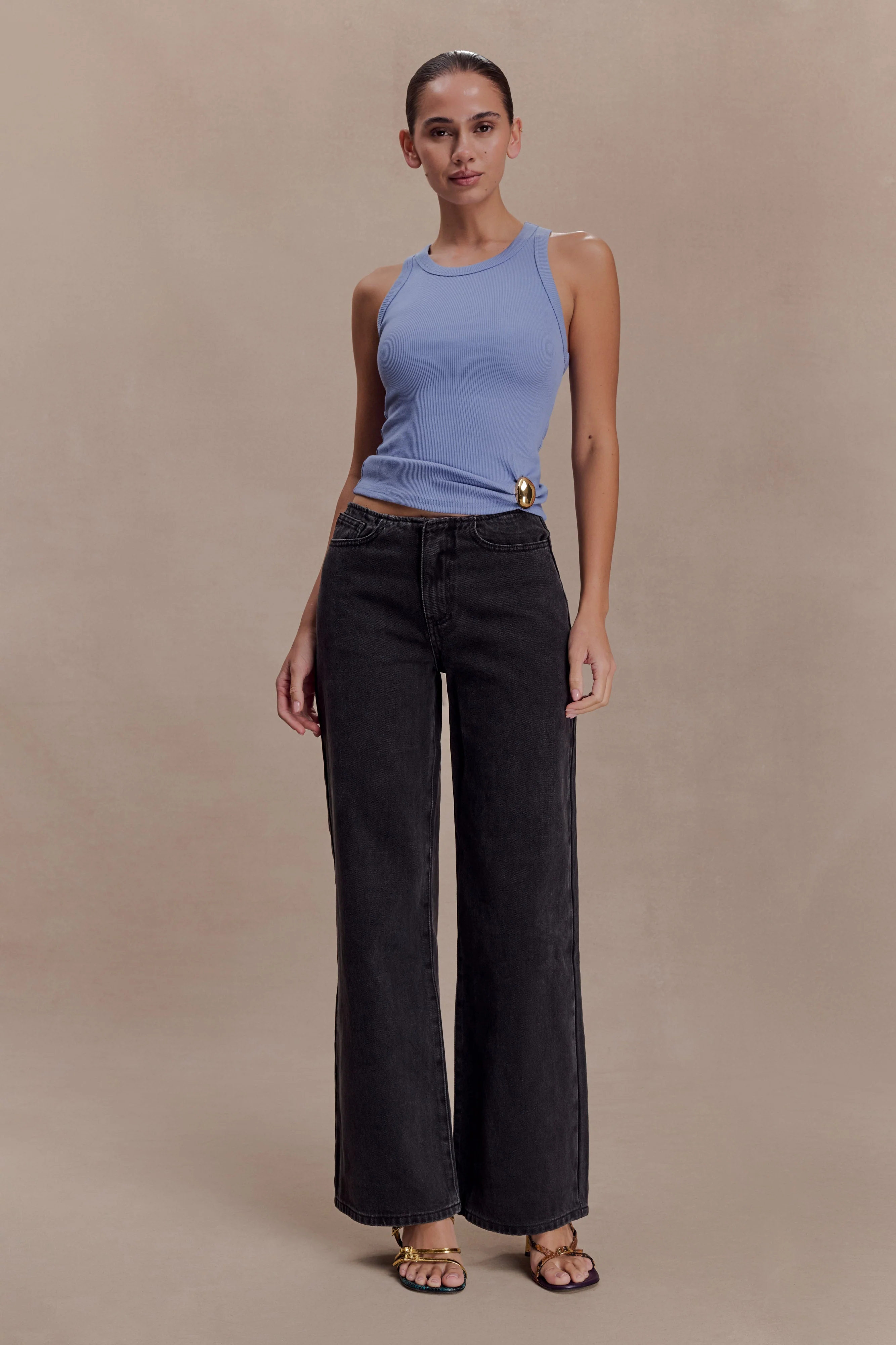 Lola Ribbed Sleeveless Top With Hardware - Cornflower Blue - Image 4