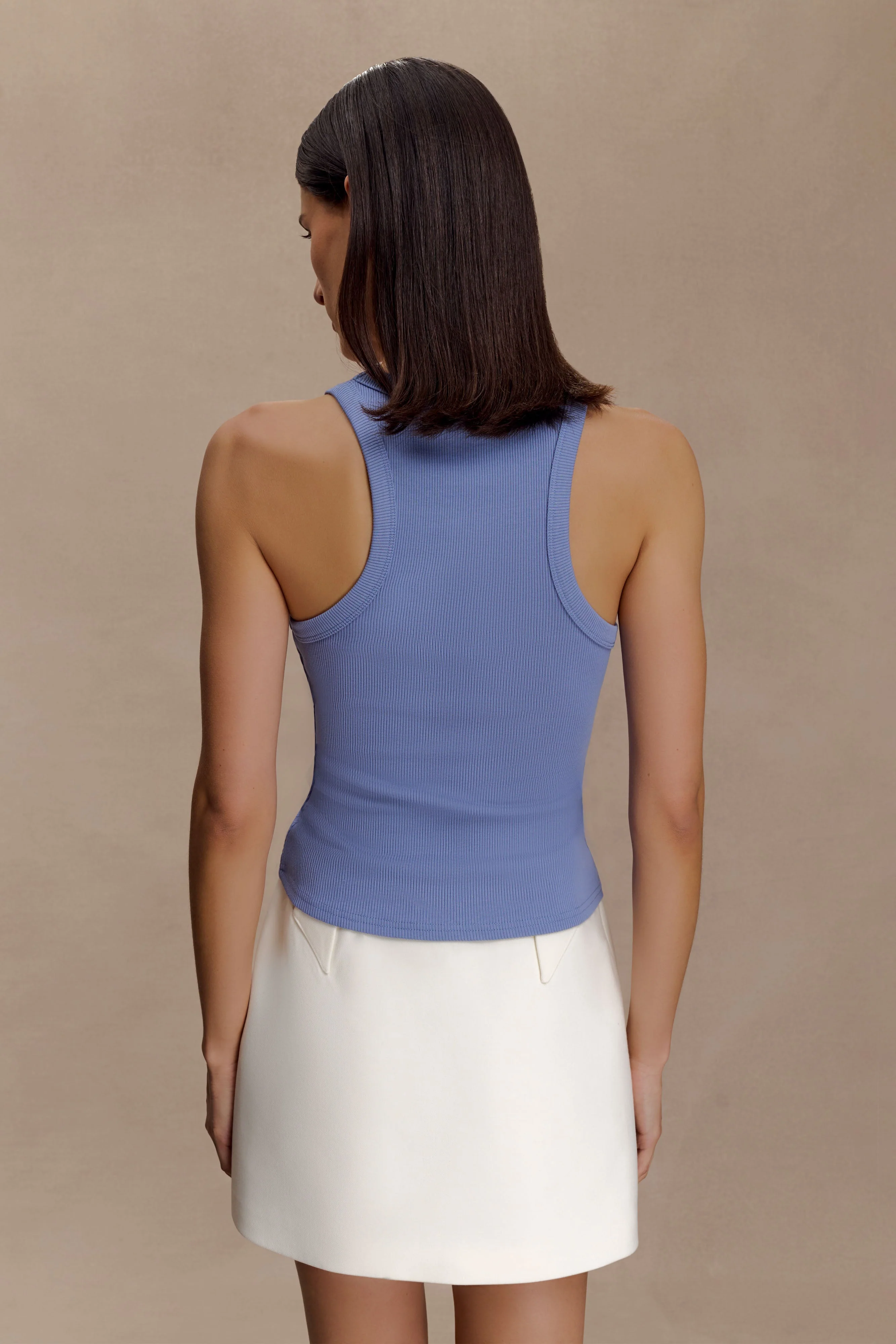 Lola Ribbed Sleeveless Top With Hardware - Cornflower Blue - Image 6