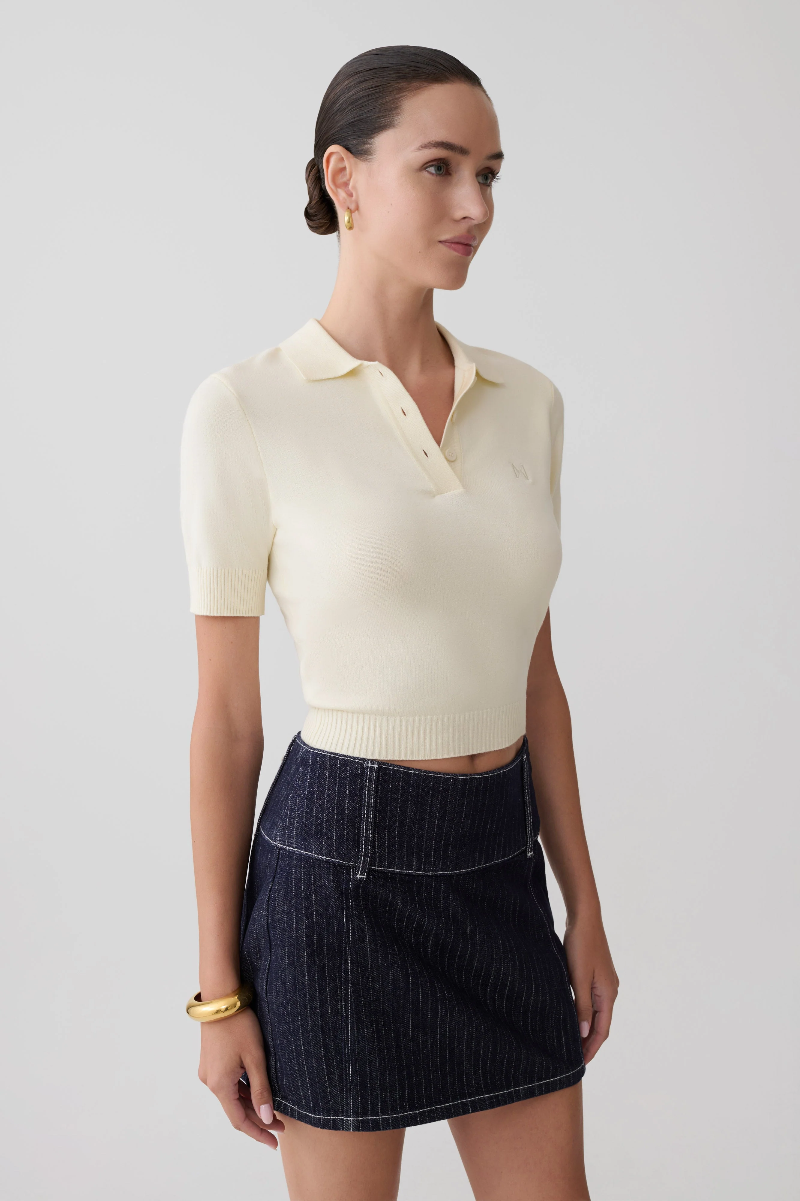 Loraine Mid Rise Denim Mini Skirt - Indigo Pinstripe - Image 5
