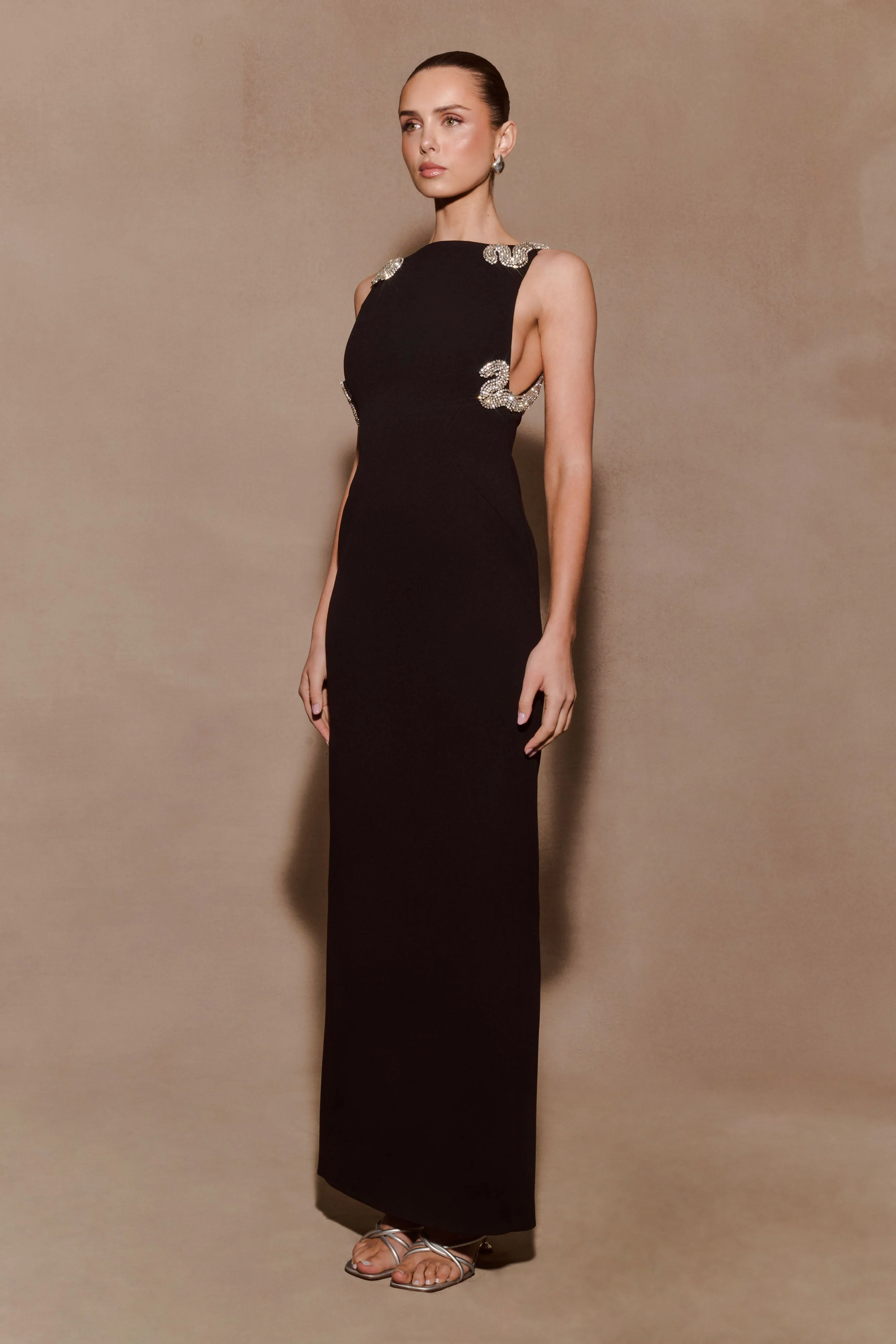 Lorde Embellished Crepe Maxi Dress - Black - Image 3