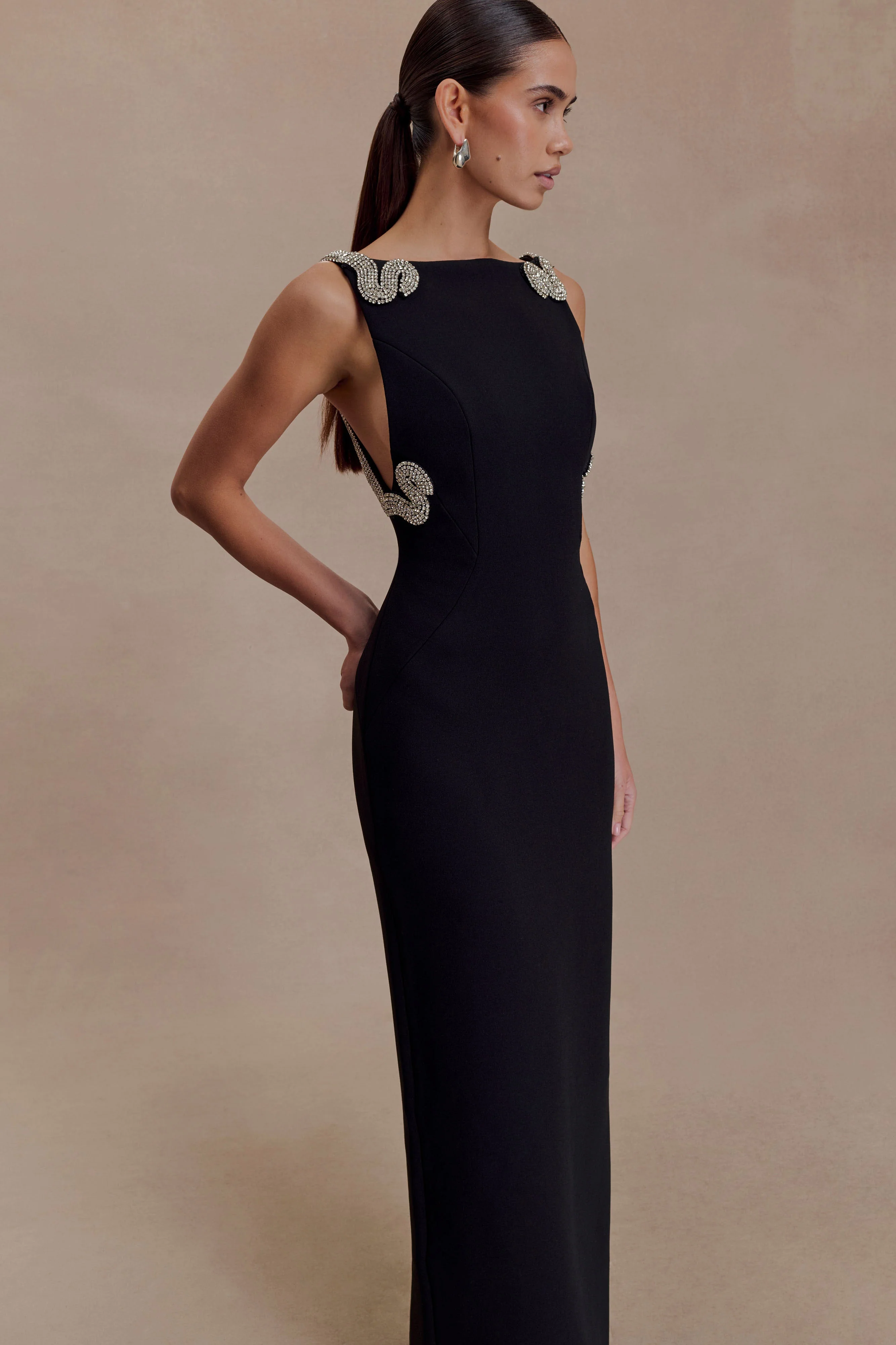 Lorde Embellished Crepe Maxi Dress - Black - Image 4