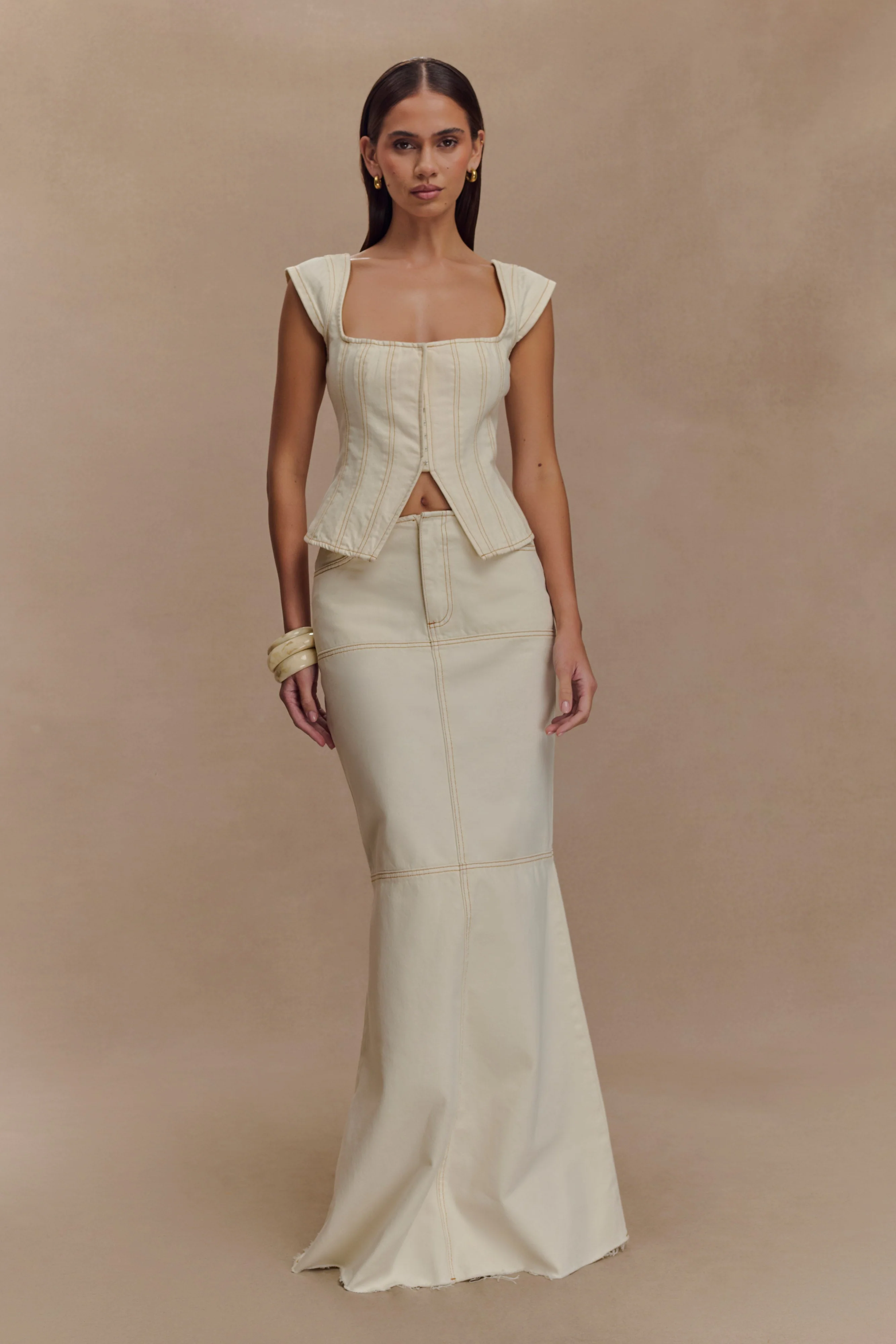 Loretta Denim Maxi Skirt - Ecru - Image 2