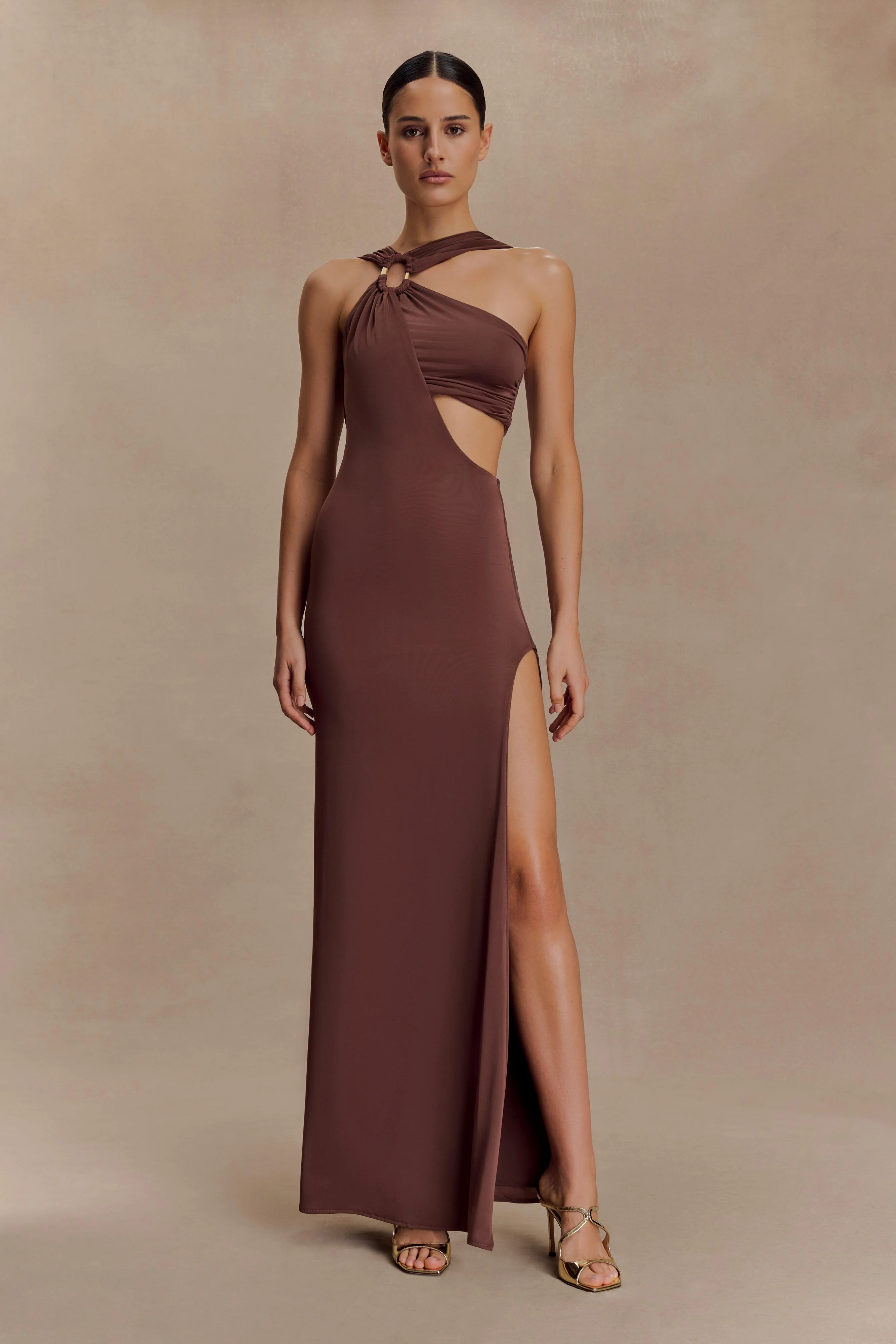 Lottie Slinky Maxi Dress With Split - Chocolate - Image 6