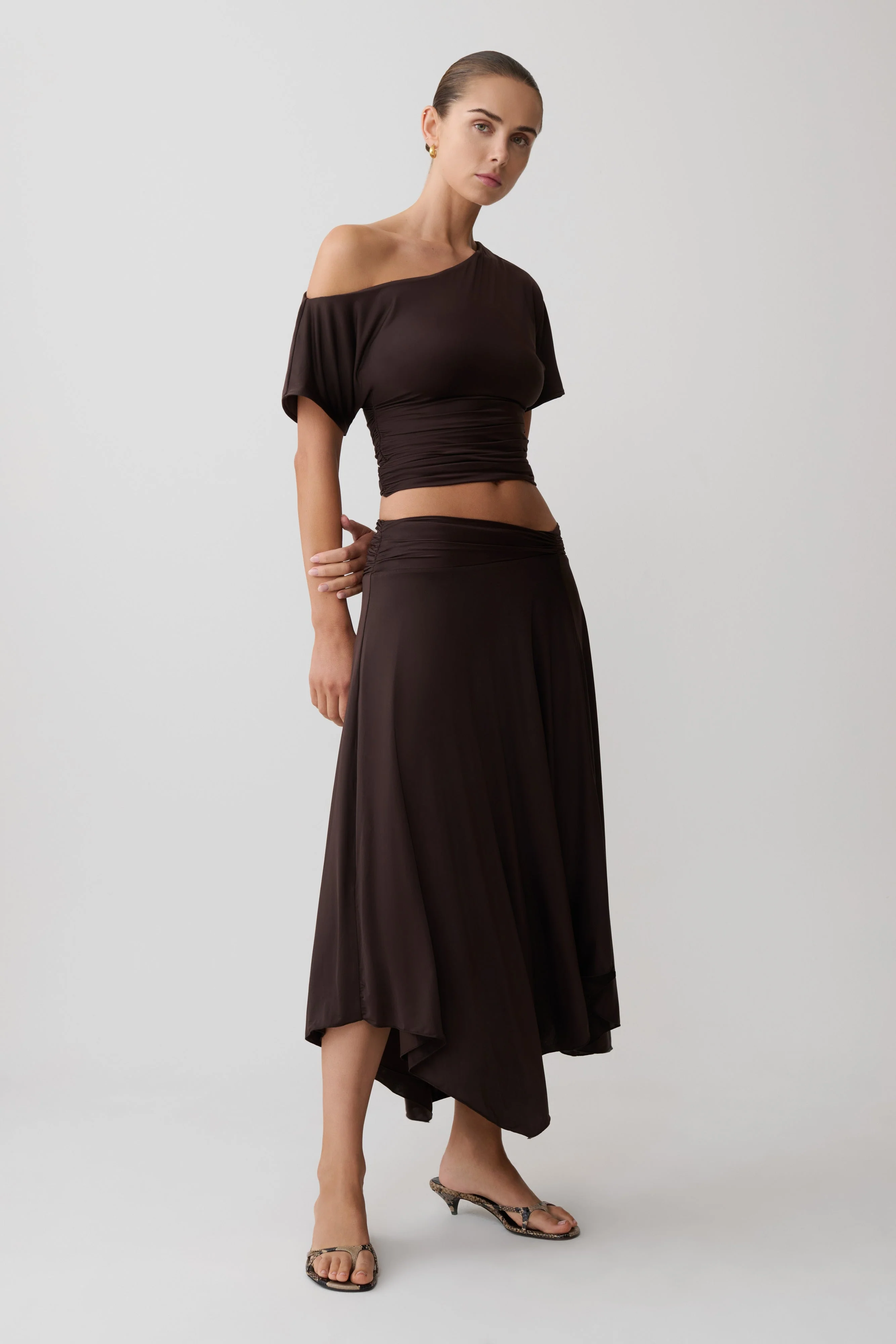 Luu Off Shoulder Slinky Top - Dark Chocolate - Image 4
