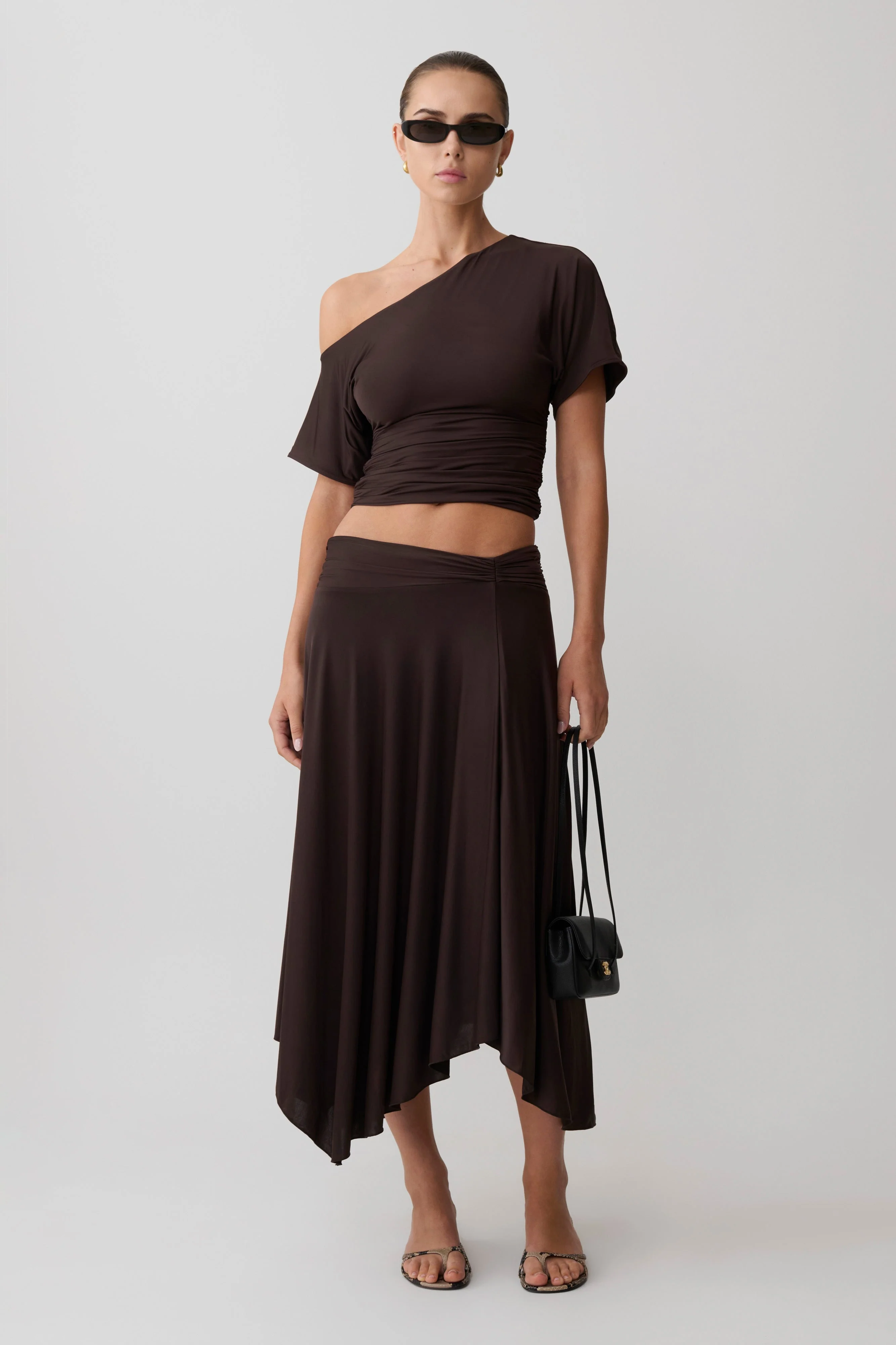 Luu Off Shoulder Slinky Top - Dark Chocolate - Image 6