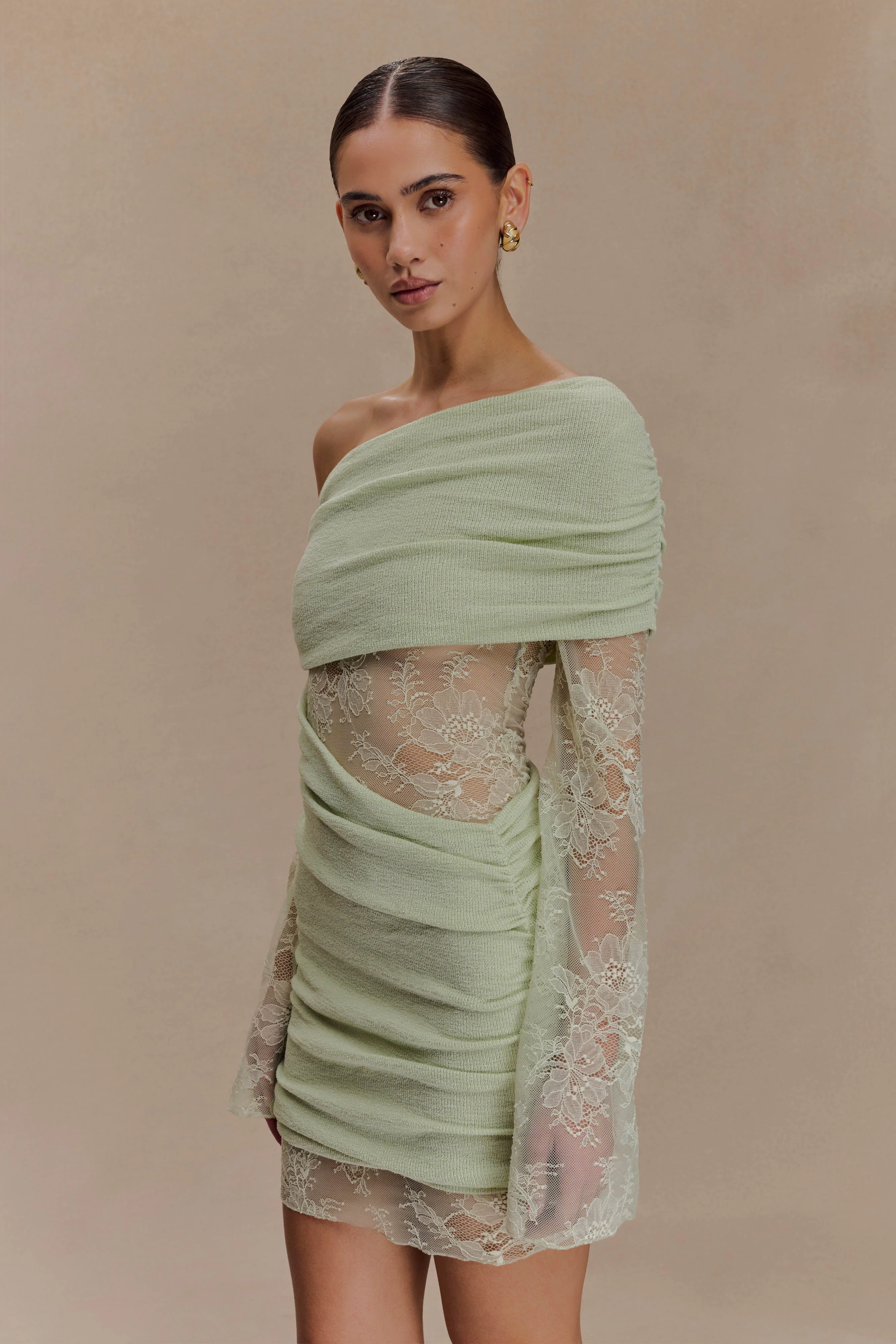 Luxie Lace Knit Mini Dress - Pastel Green - Image 4