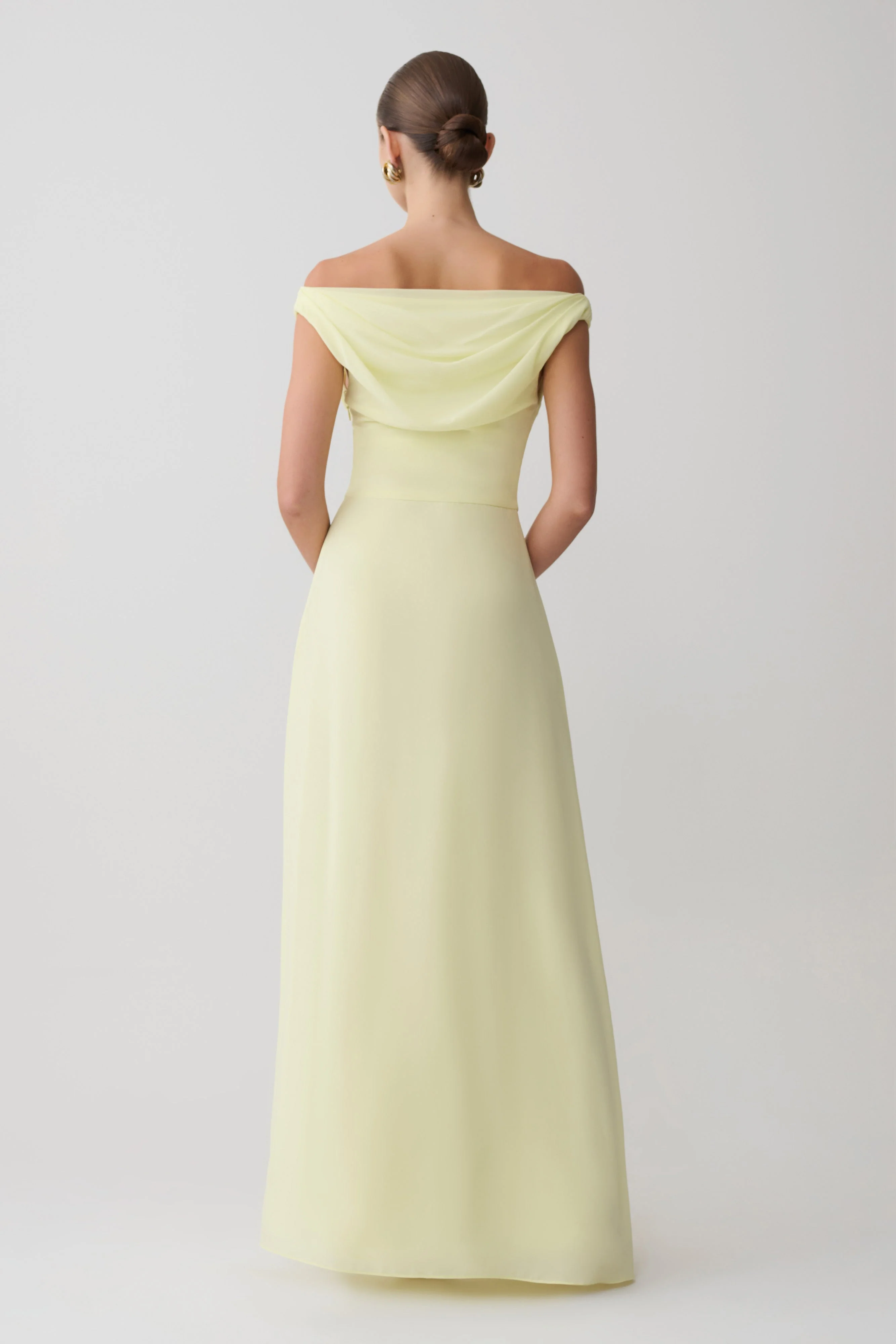Mabel Off Shoulder Chiffon Maxi Dress - Lemon - Image 9