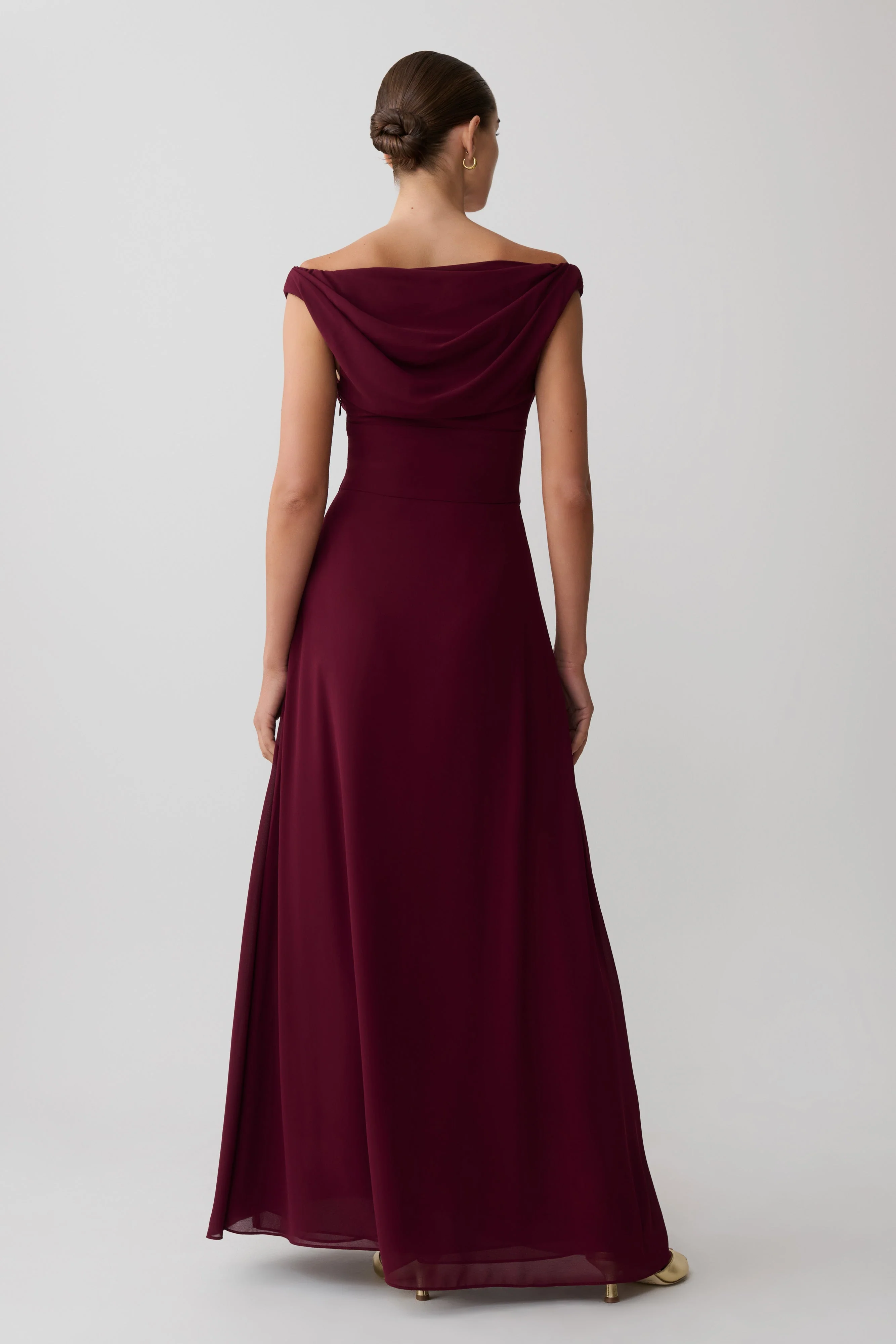 Mabel Off Shoulder Chiffon Maxi Dress - Merlot - Image 2