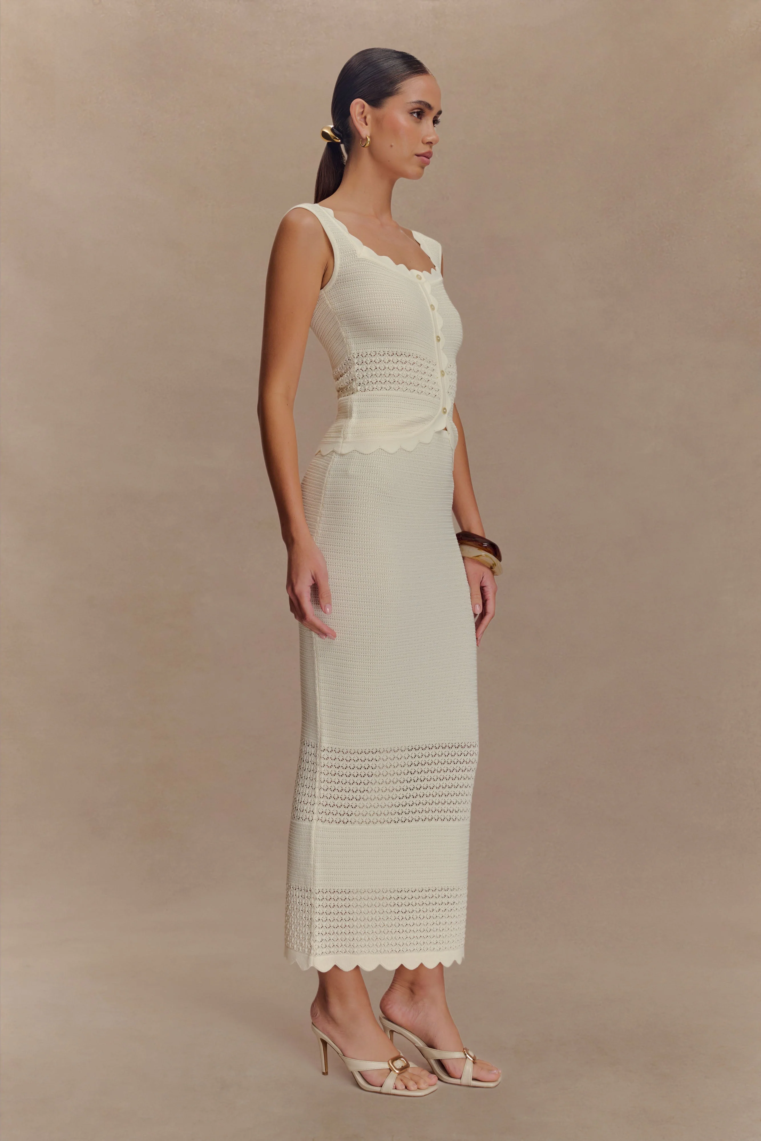 Madeline Scallop Knit Midi Skirt - Ivory - Image 2