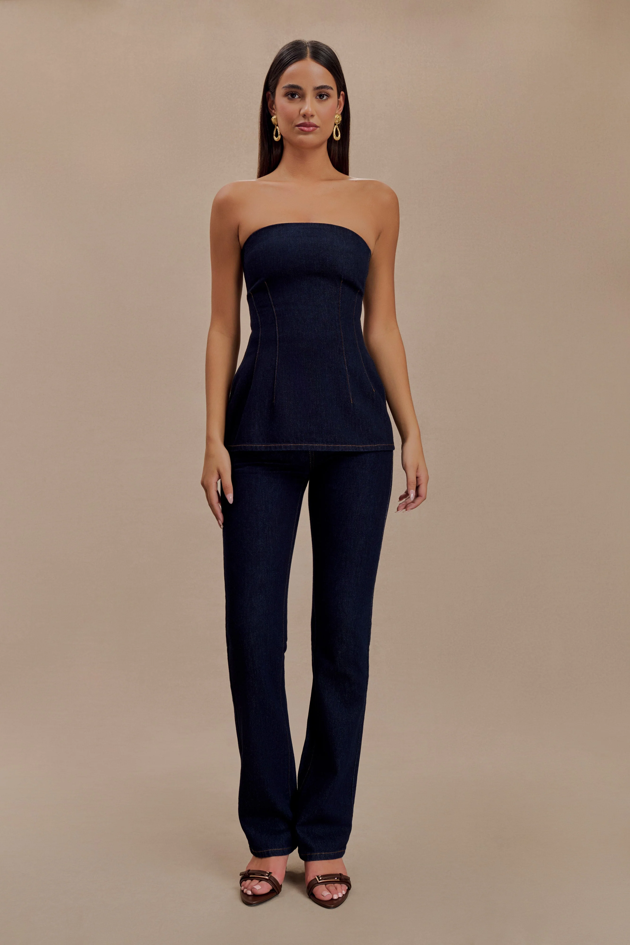 Madelyn Strapless Longline Denim Top - Indigo Blue - Image 4