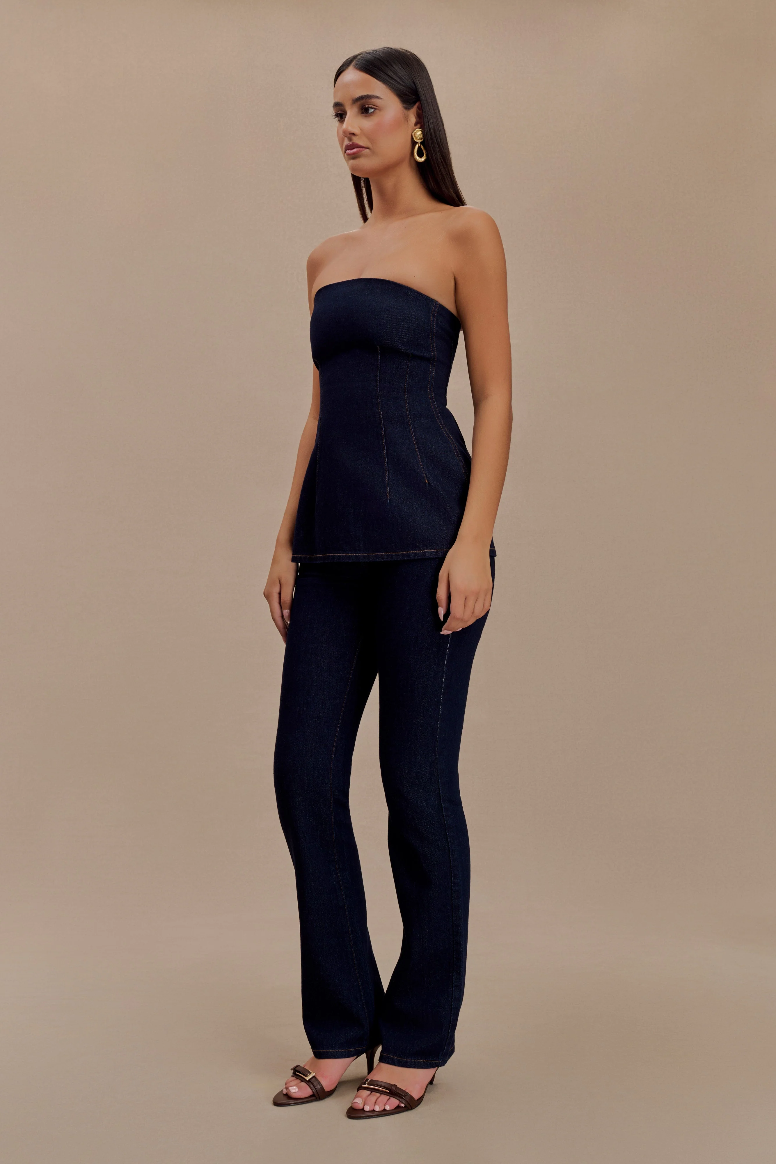 Madelyn Strapless Longline Denim Top - Indigo Blue - Image 6