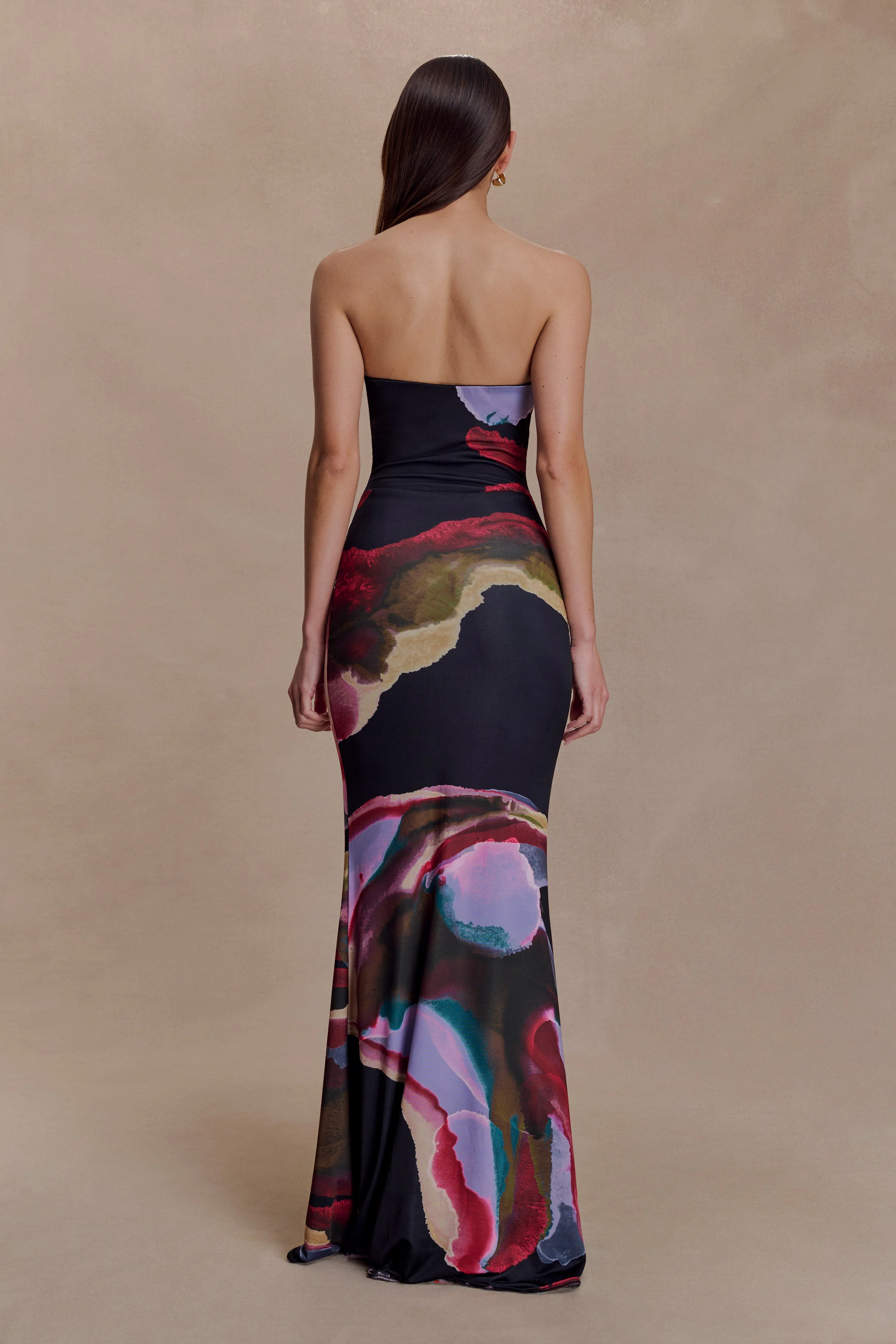 Madison Strapless Slinky Maxi Dress - Multi Fluid Reverie Print - Image 2