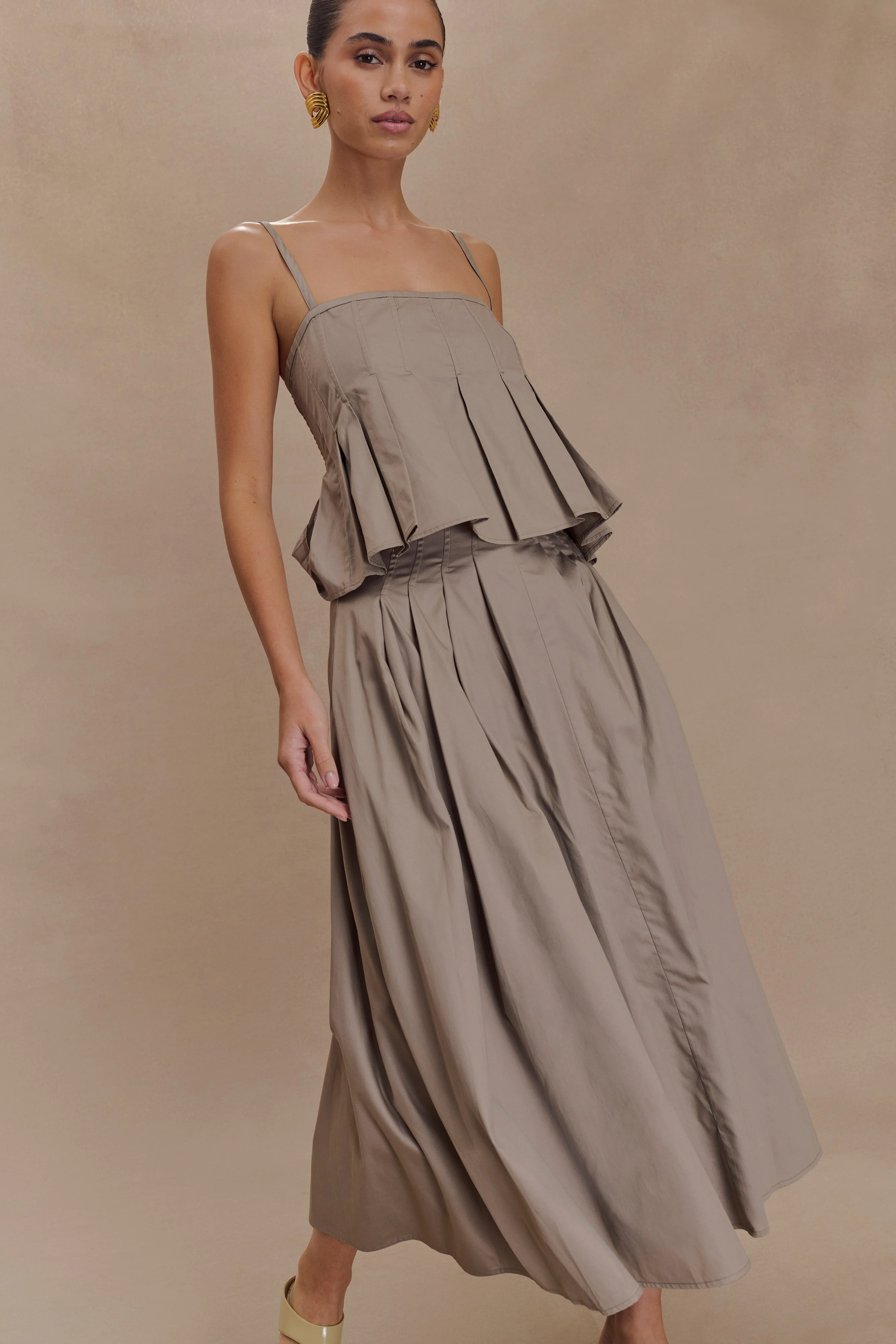 Mae A-Line Midi Skirt - Pebble Brown - Image 3