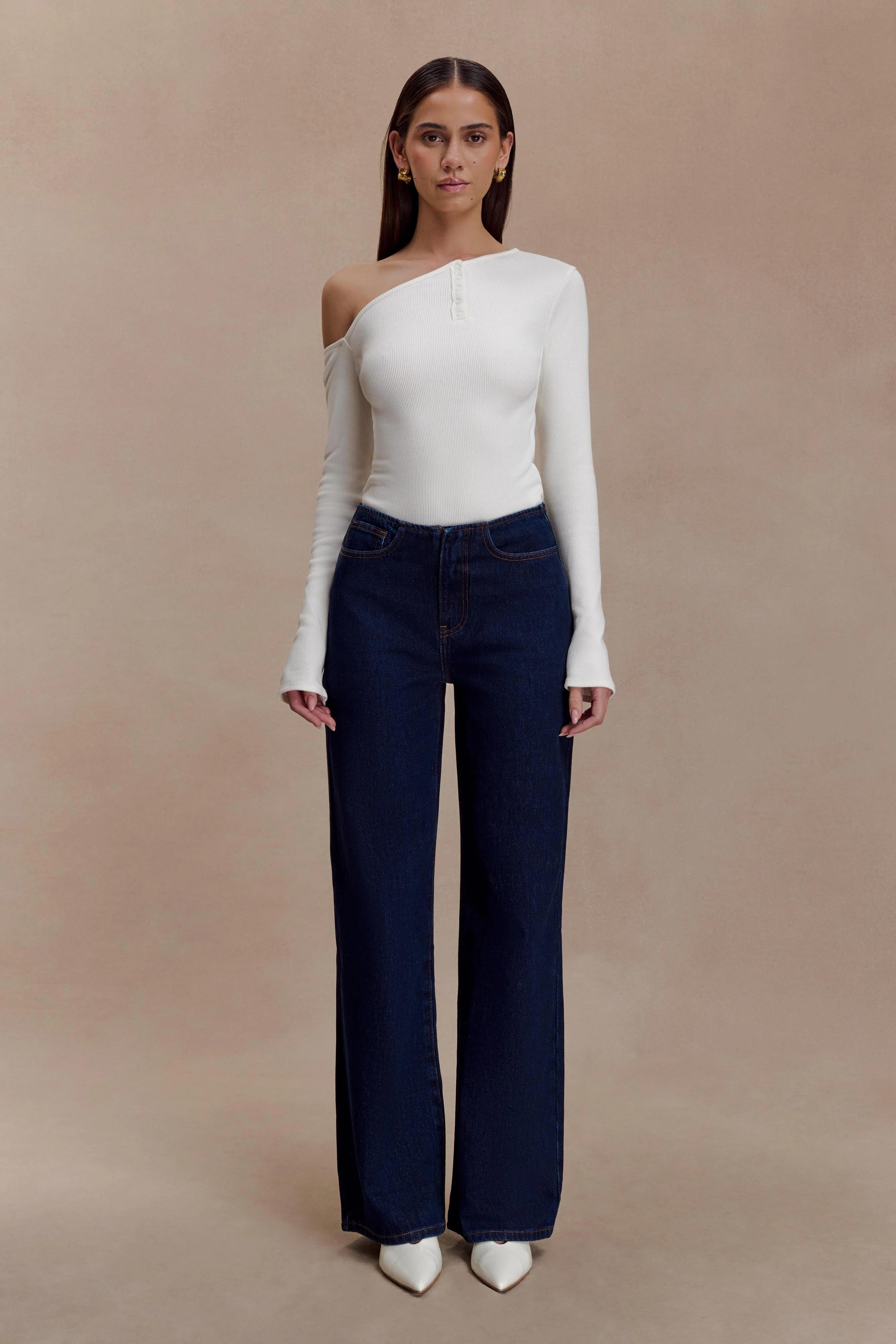 Maelle Off Shoulder Long Sleeve Top - Ivory - Image 5