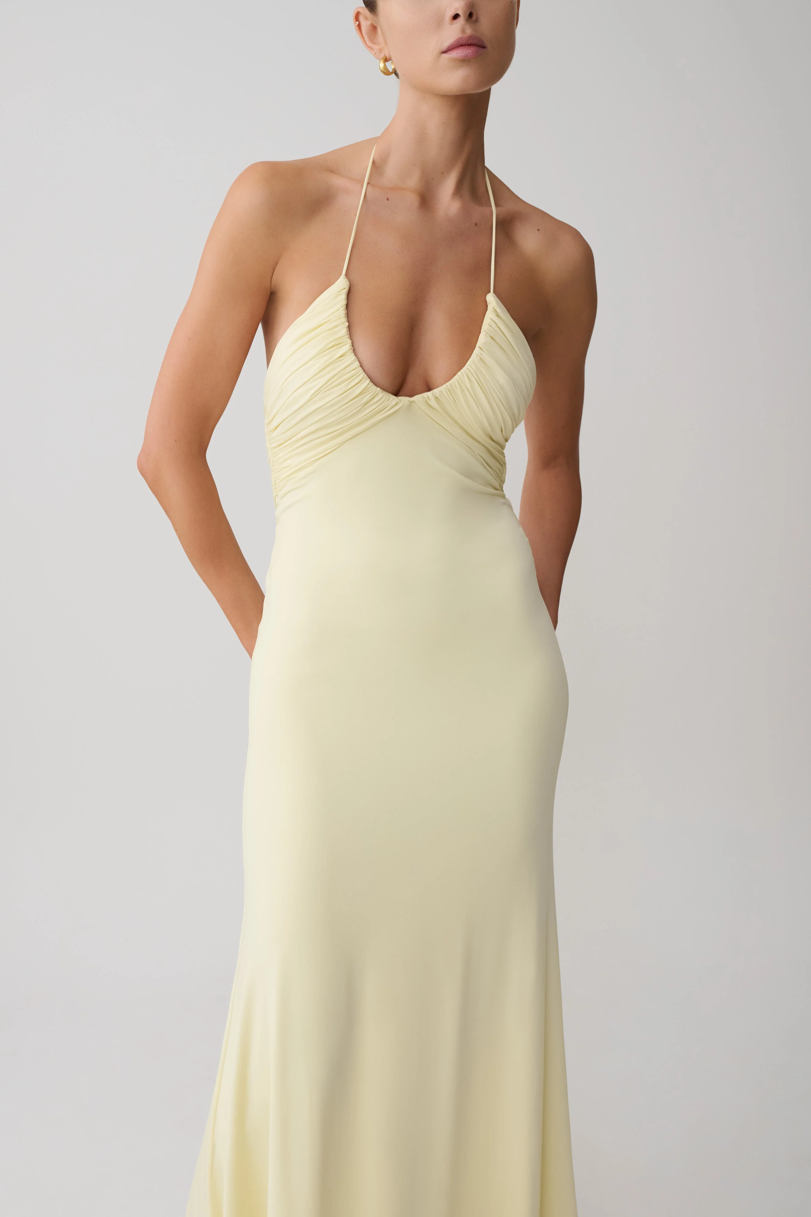 Maely Gathered Slinky Maxi Dress - Lemon - Image 9