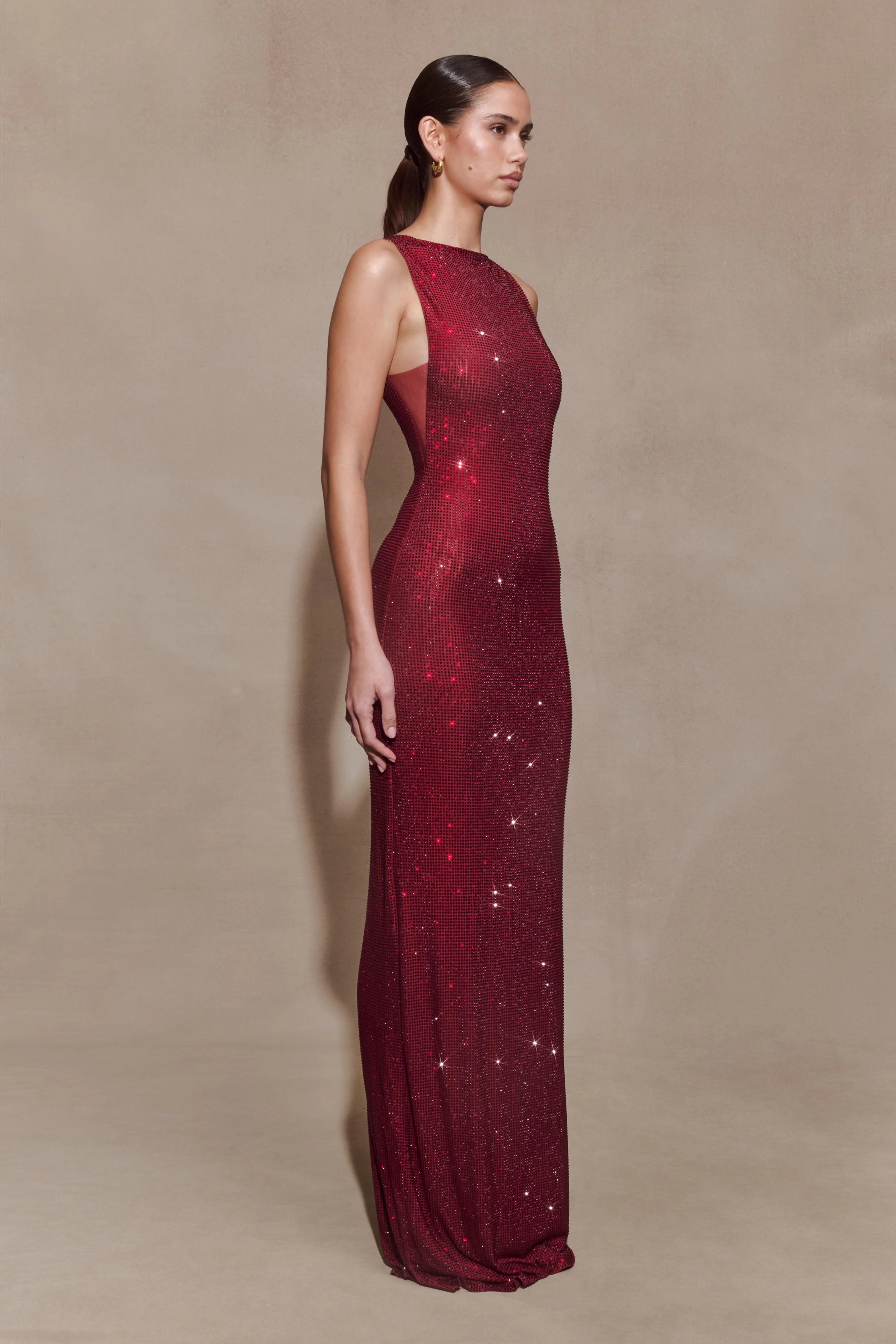 Magnolia Sleeveless Diamante Maxi Dress - Wine - Image 3