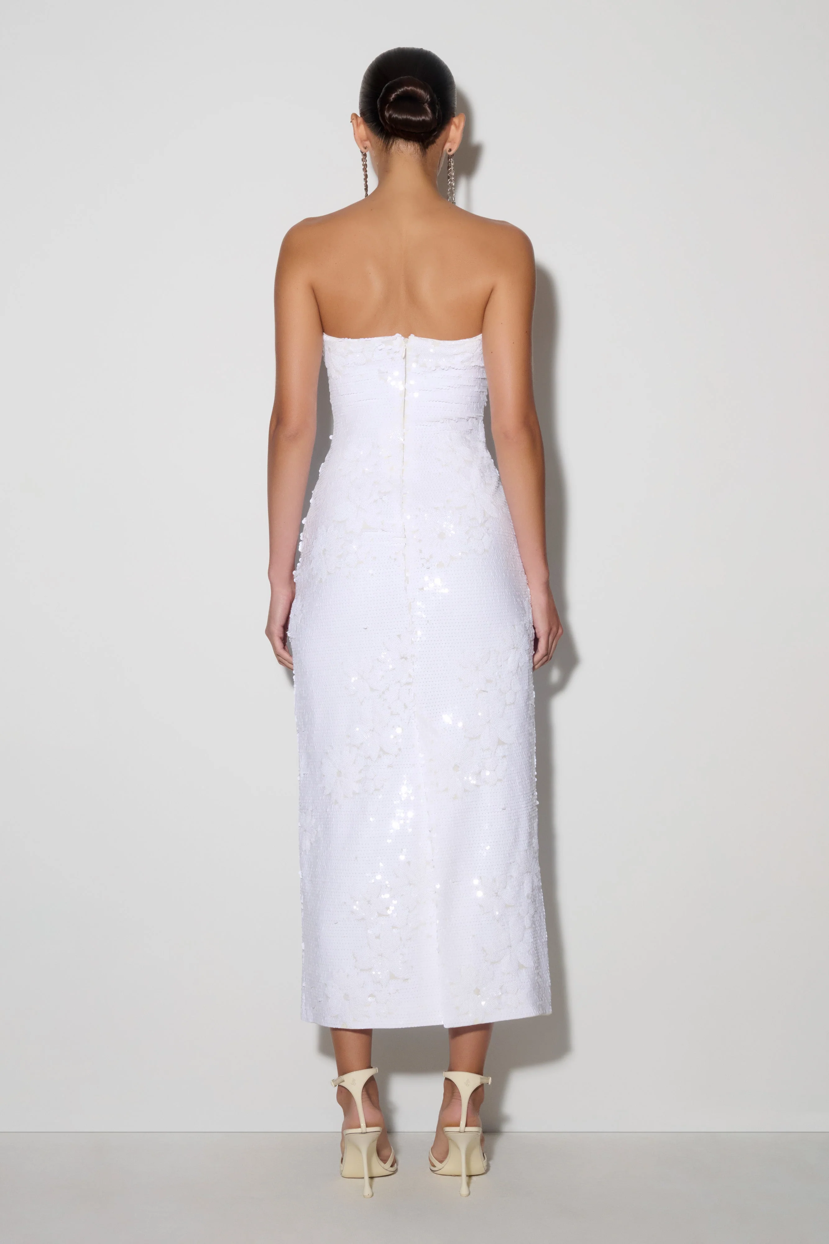 Maisie Strapless Sequin Midi Dress - White - Image 2
