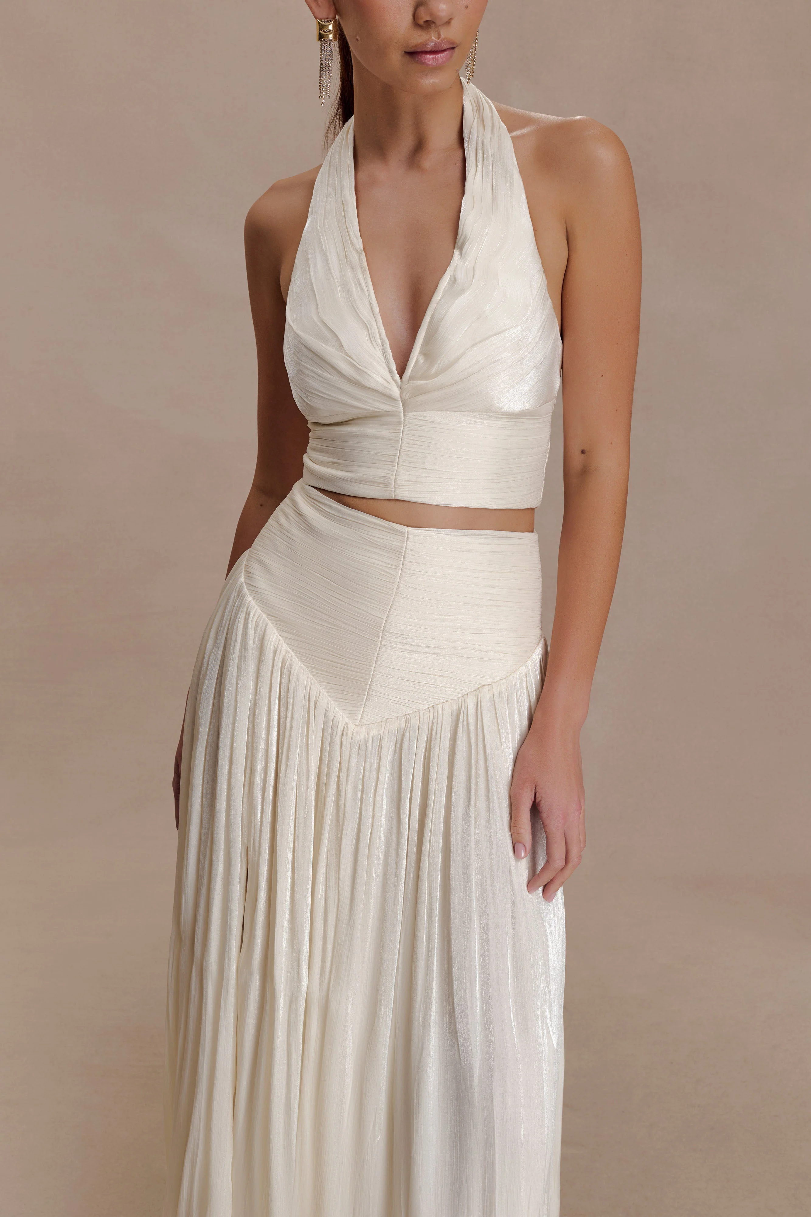 Makena Gathered V Neck Top - Opal White - Image 2