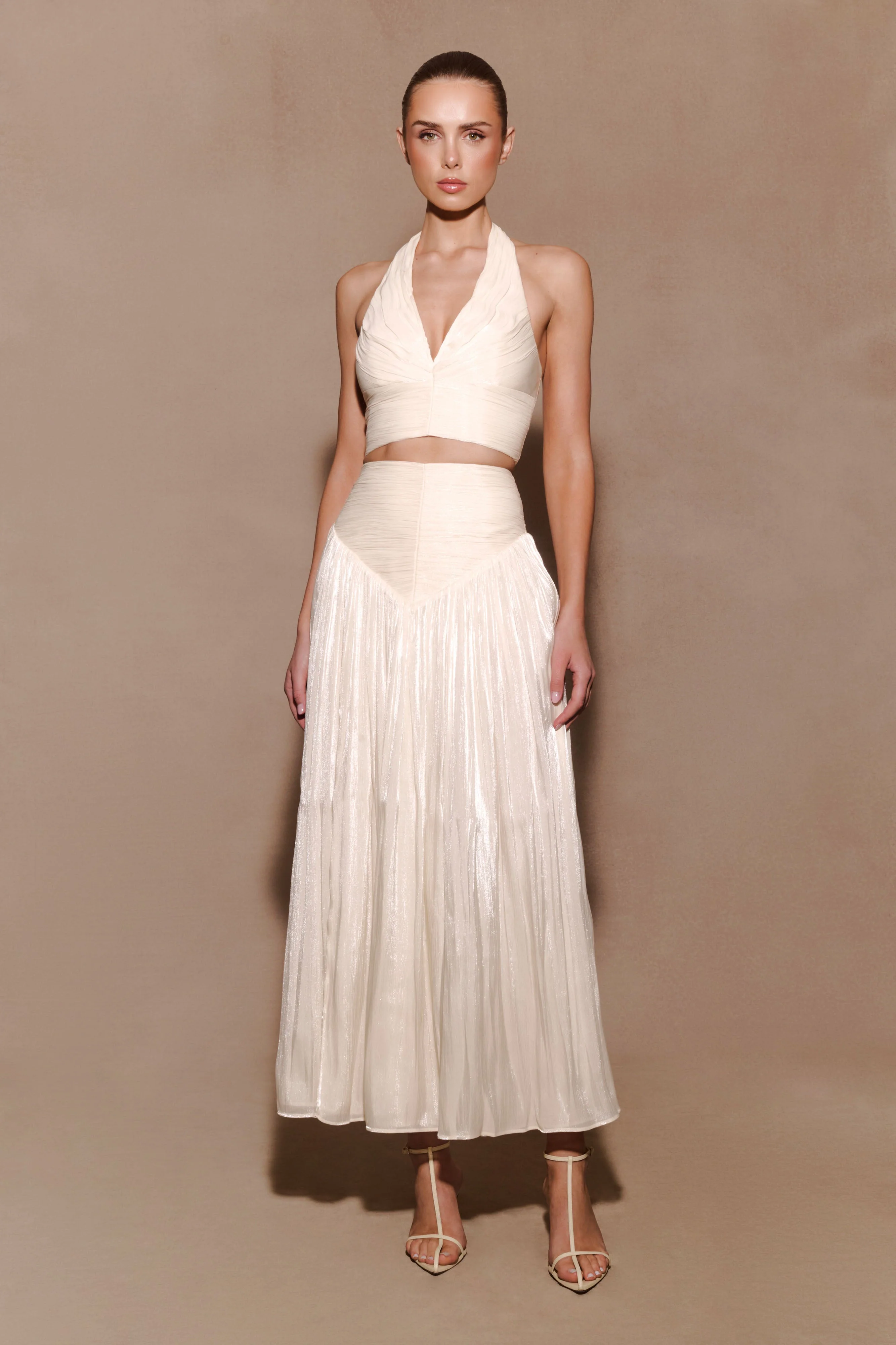 Makena Gathered V Neck Top - Opal White - Image 6