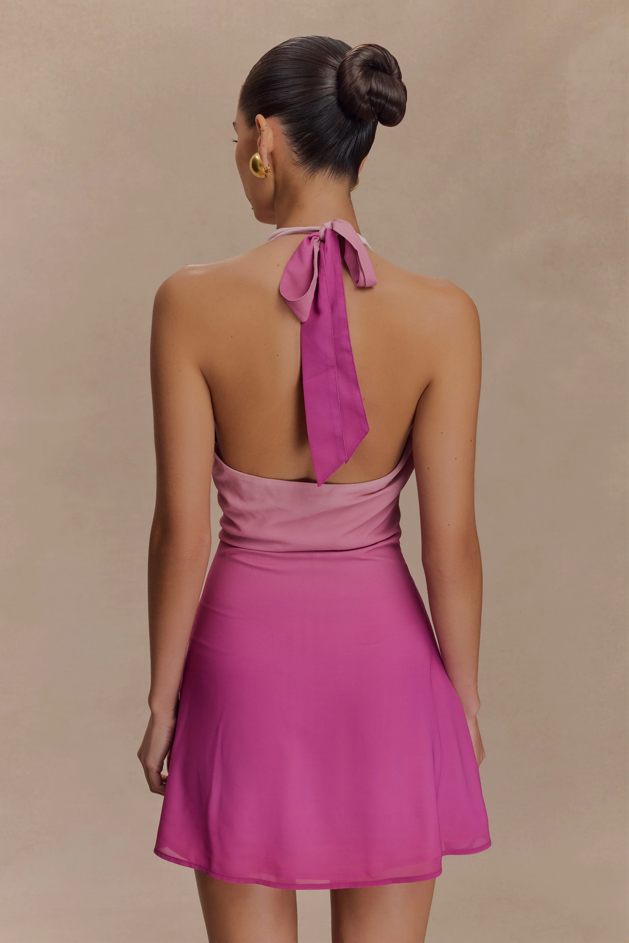Malakhai Chiffon Halter Mini Dress - Ombre Pink - Image 2