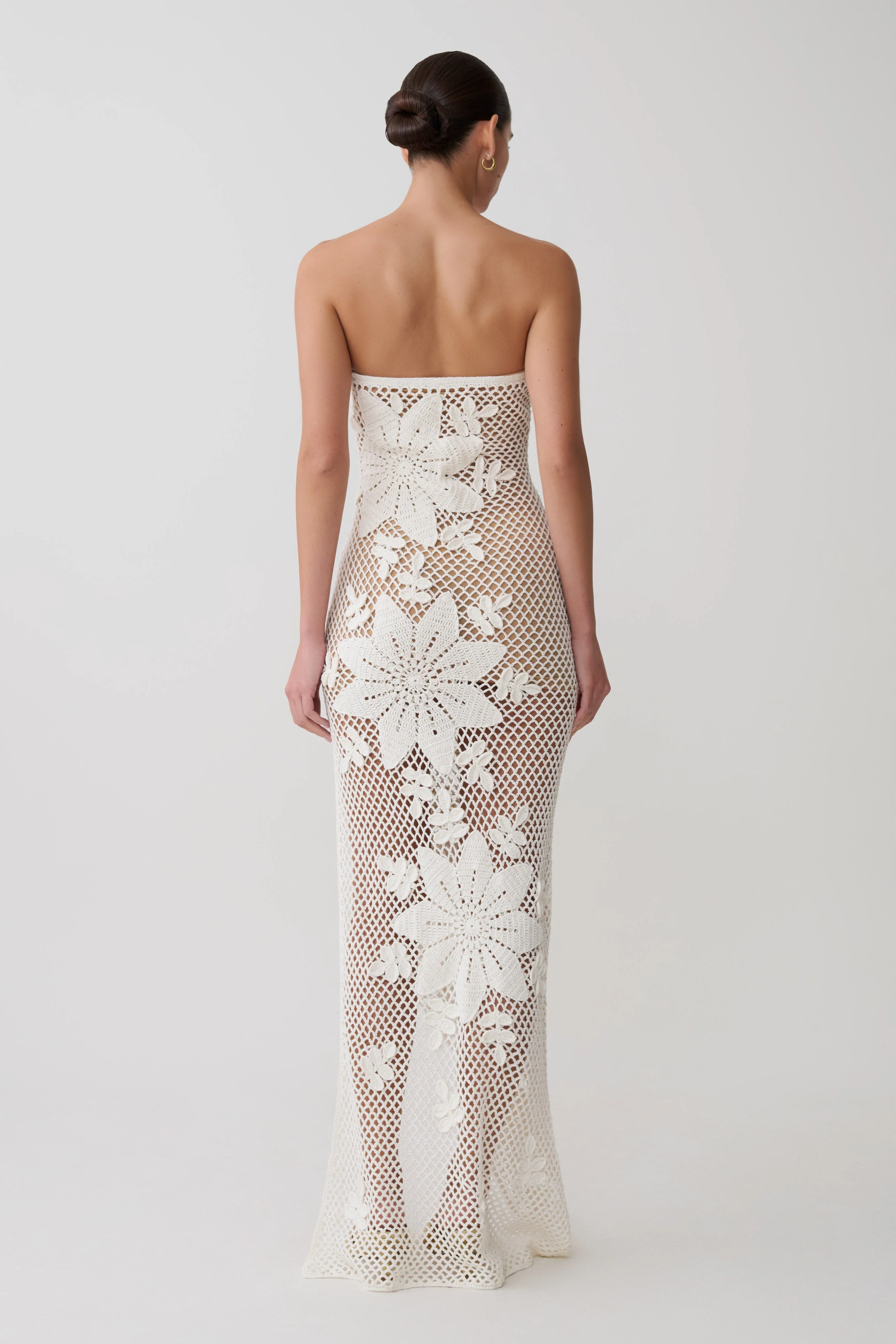 Mandie Hand Crochet Asymmetrical Maxi Dress - White - Image 2