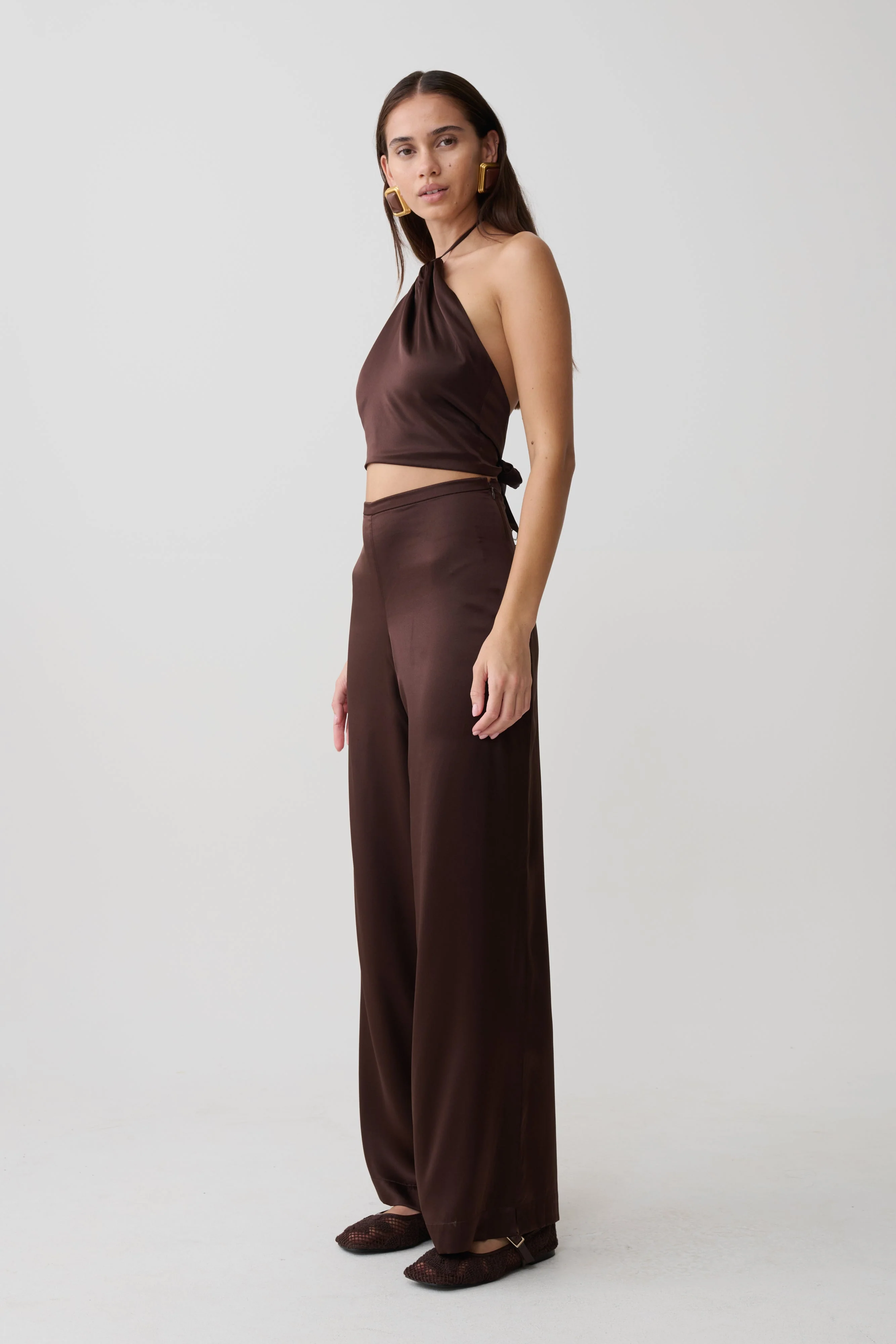 Mariana Halter Silk Blend Sleeveless Top - Dark Chocolate - Image 5