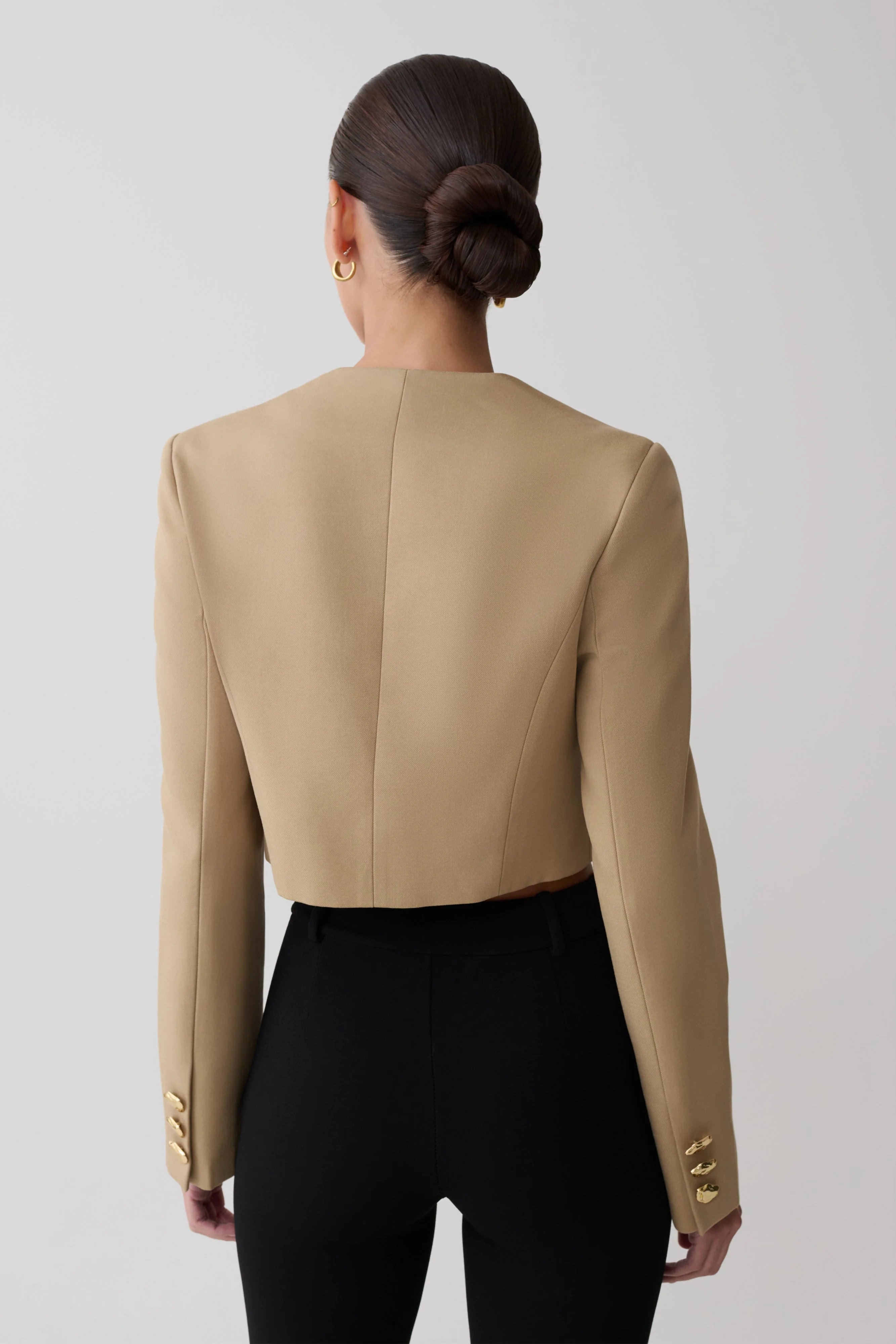 Marielle Button Up Cropped Jacket - Taupe - Image 2