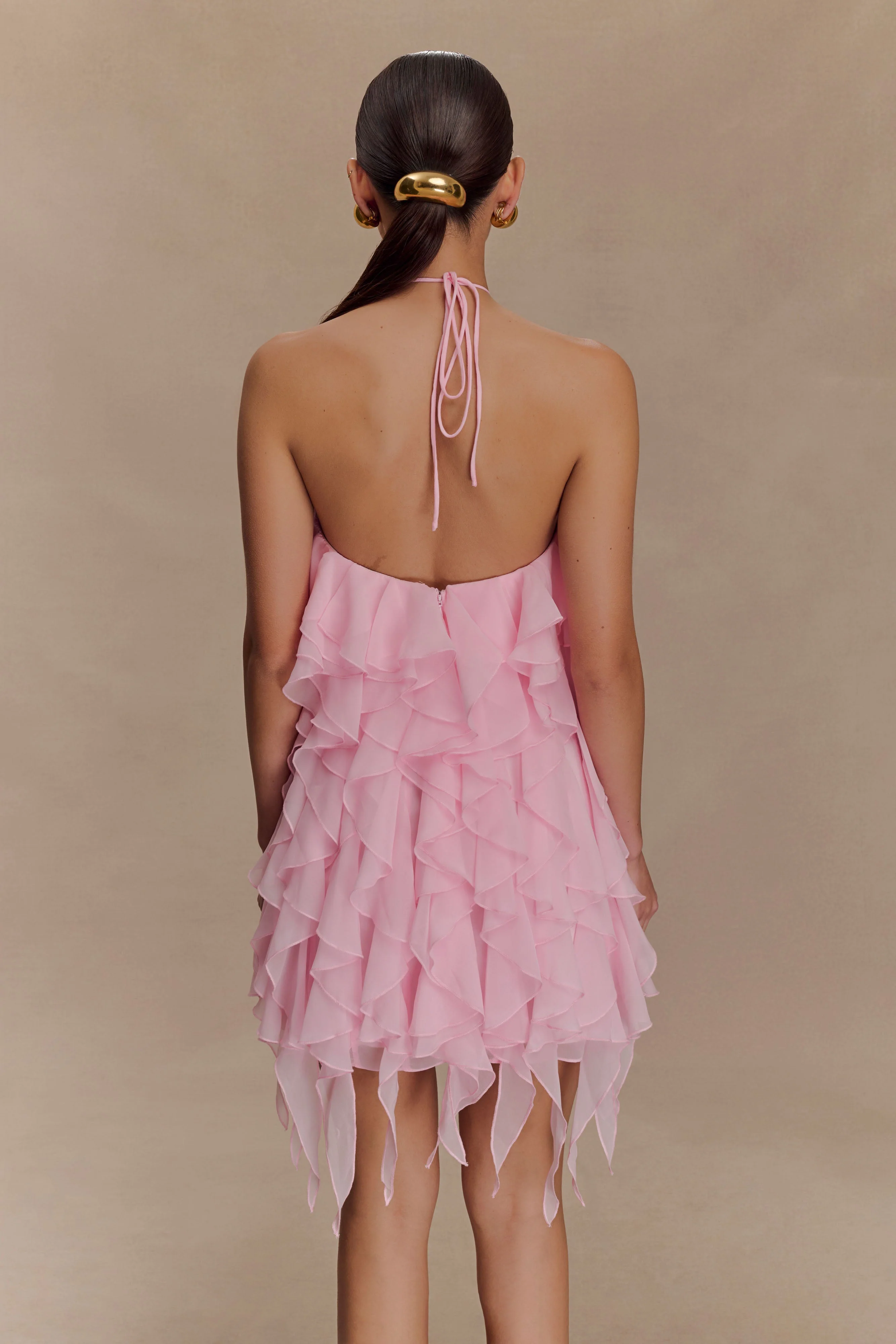 Marigold Ruffle Halter Mini Dress - Powder Pink - Image 2