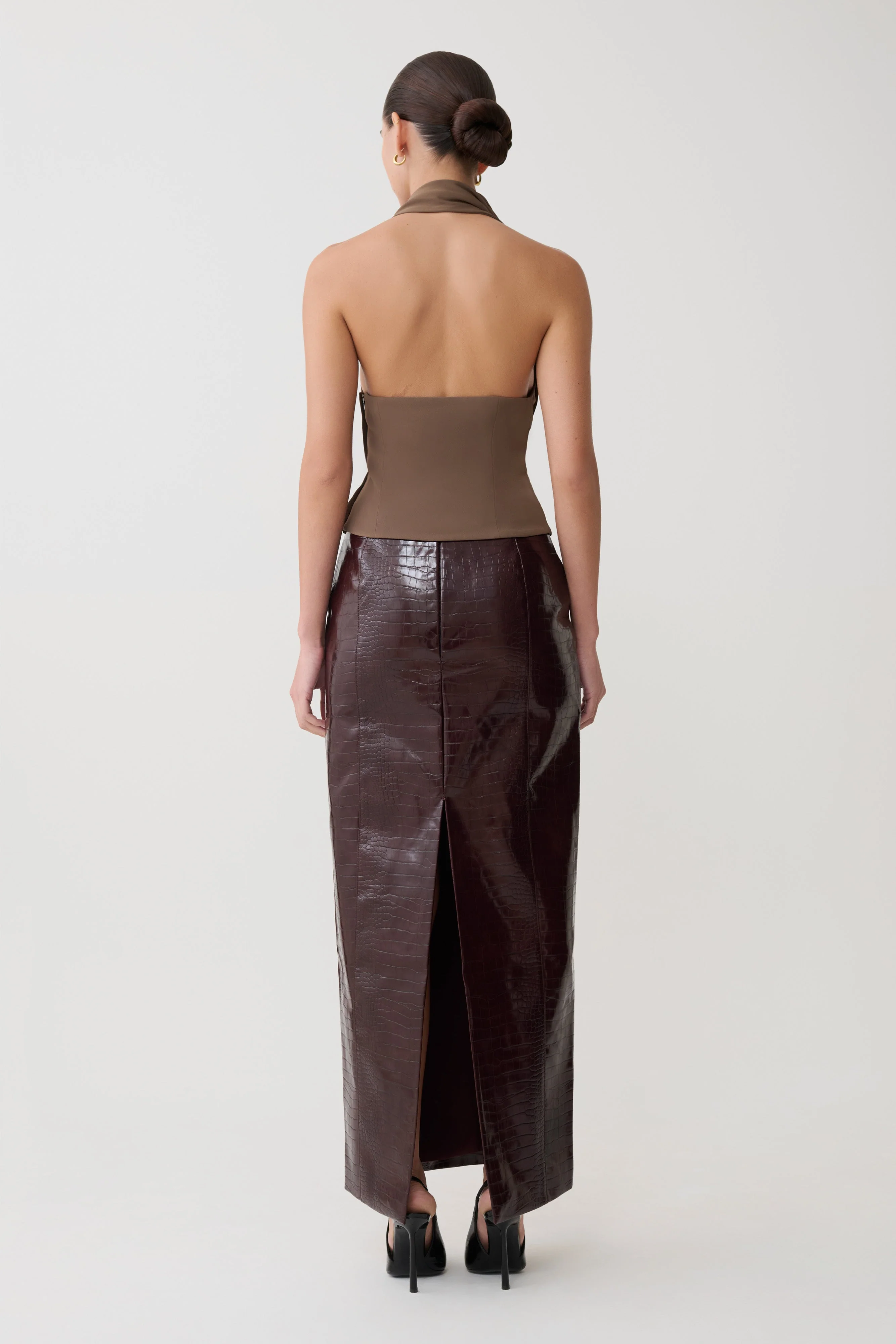 Marina Halter Top With Hardware - Cacao Brown - Image 2