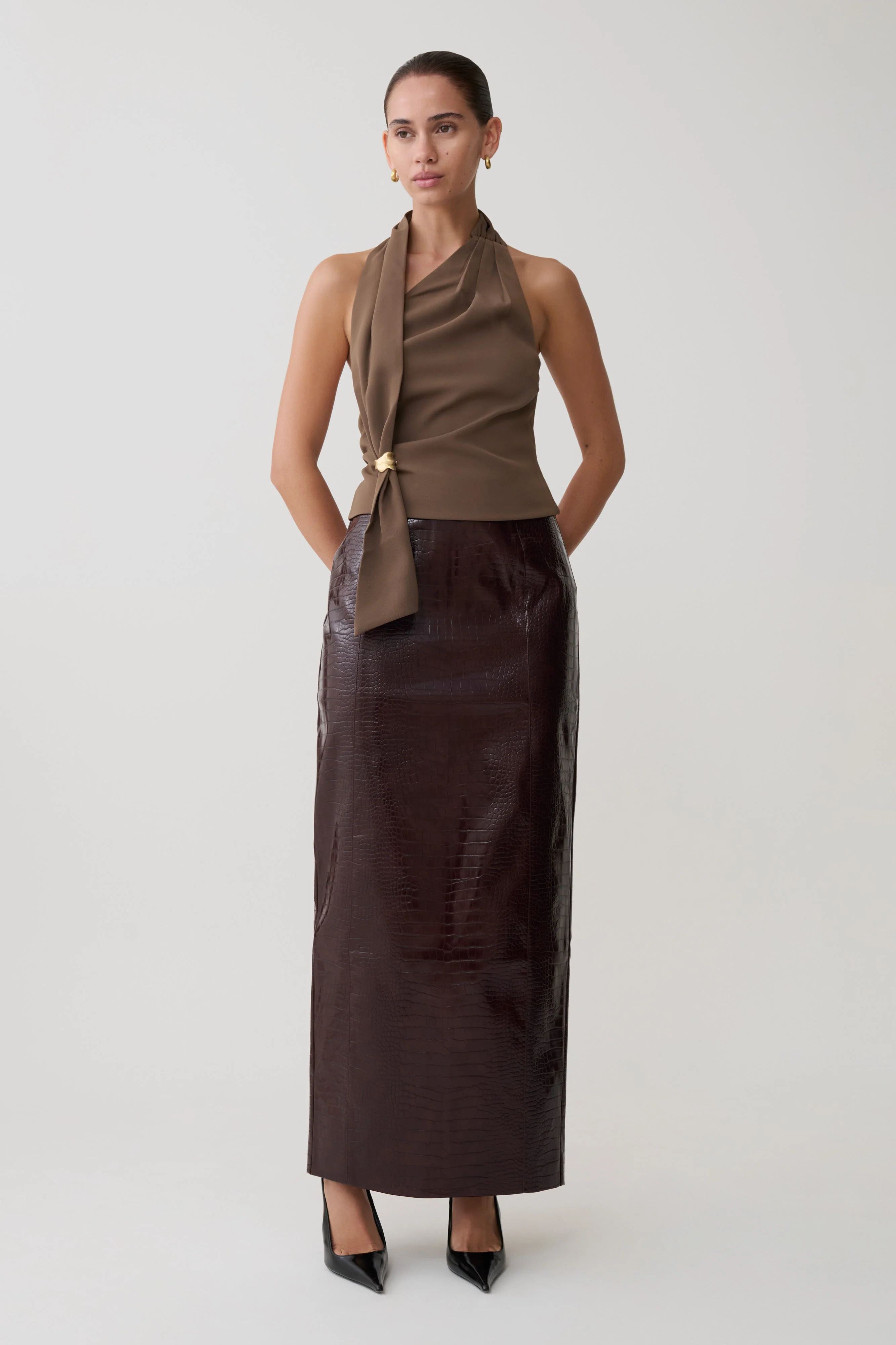 Marina Halter Top With Hardware - Cacao Brown - Image 4