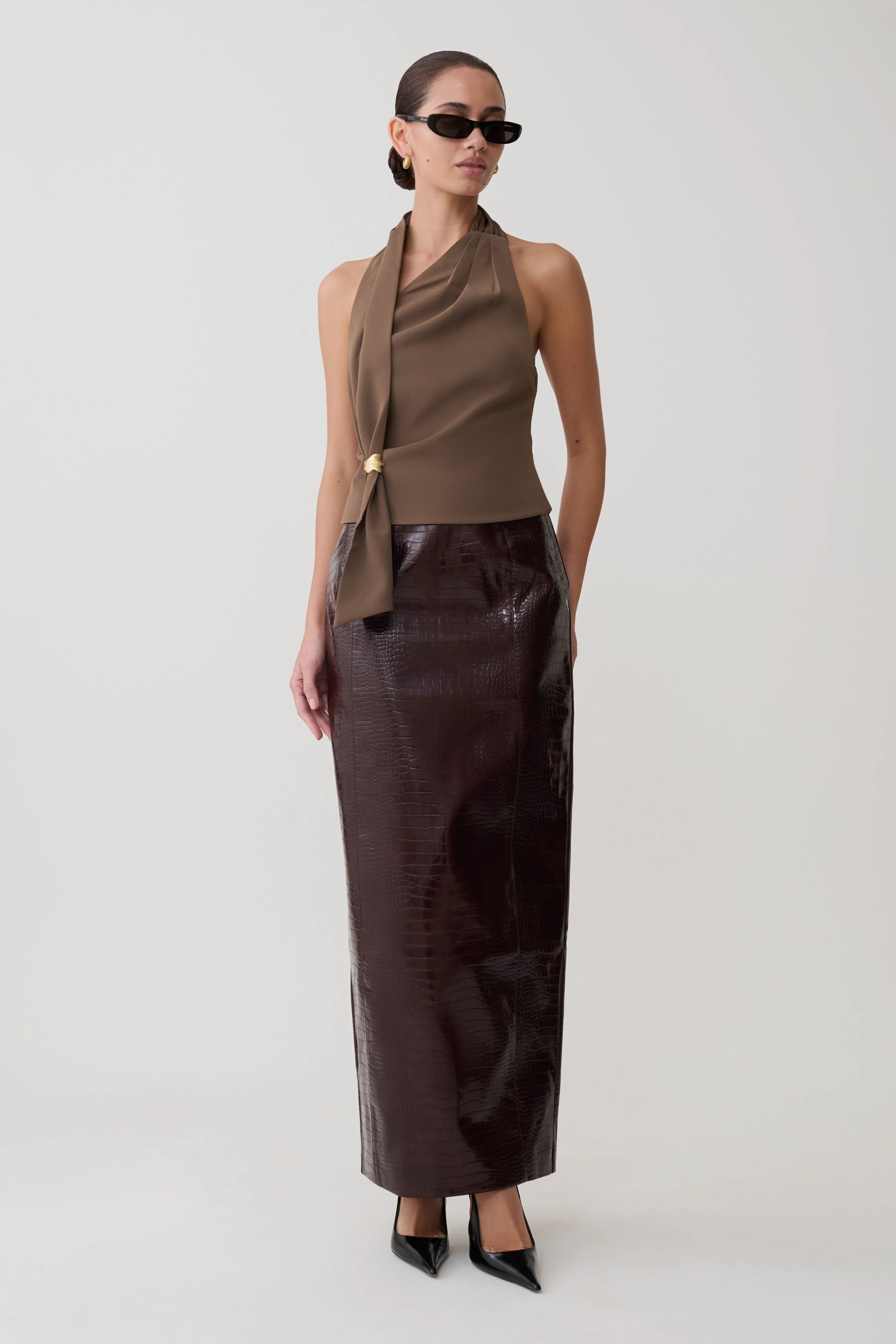 Marina Halter Top With Hardware - Cacao Brown - Image 6