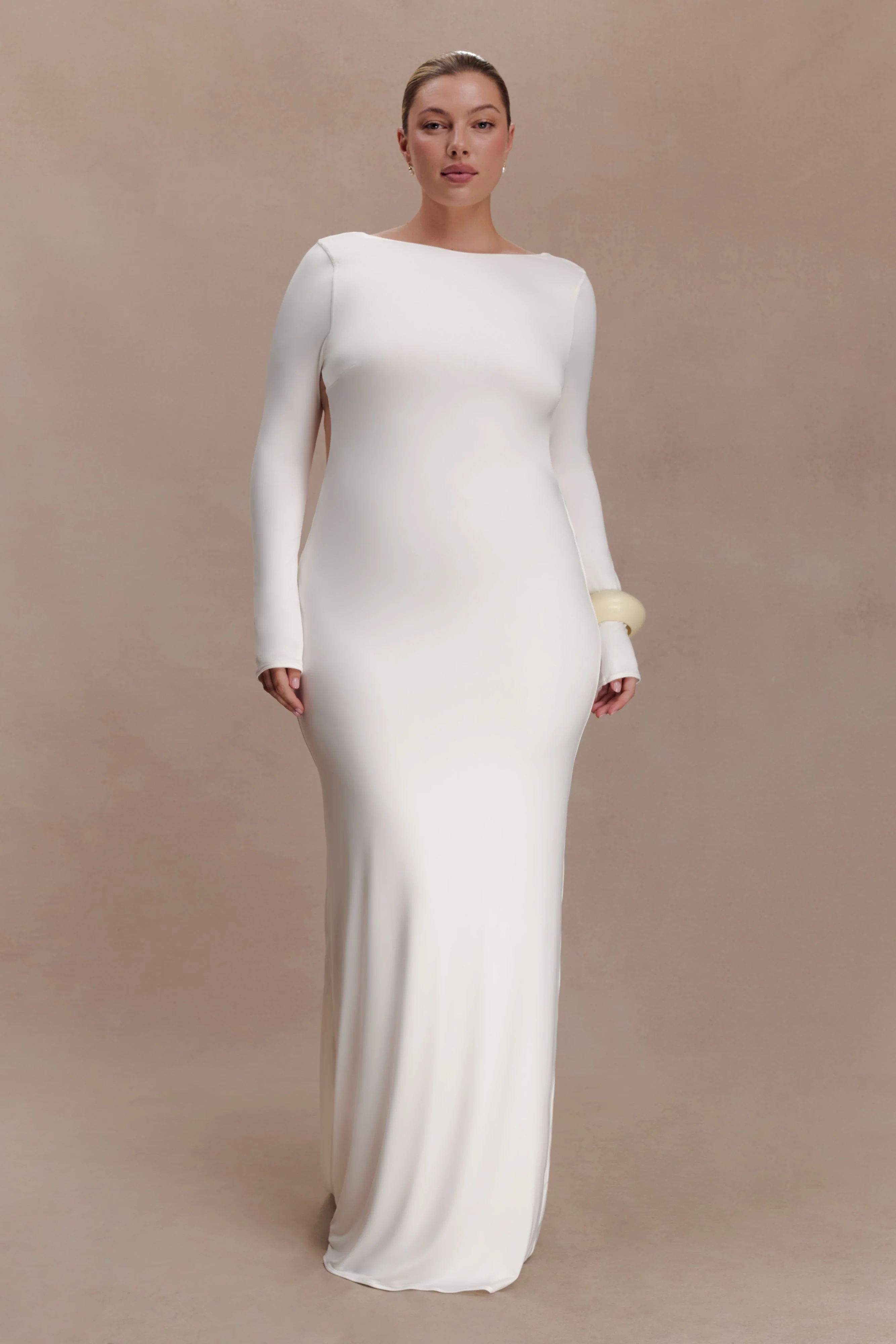 Marlene Slinky Low Back Maxi Dress - White - Image 6