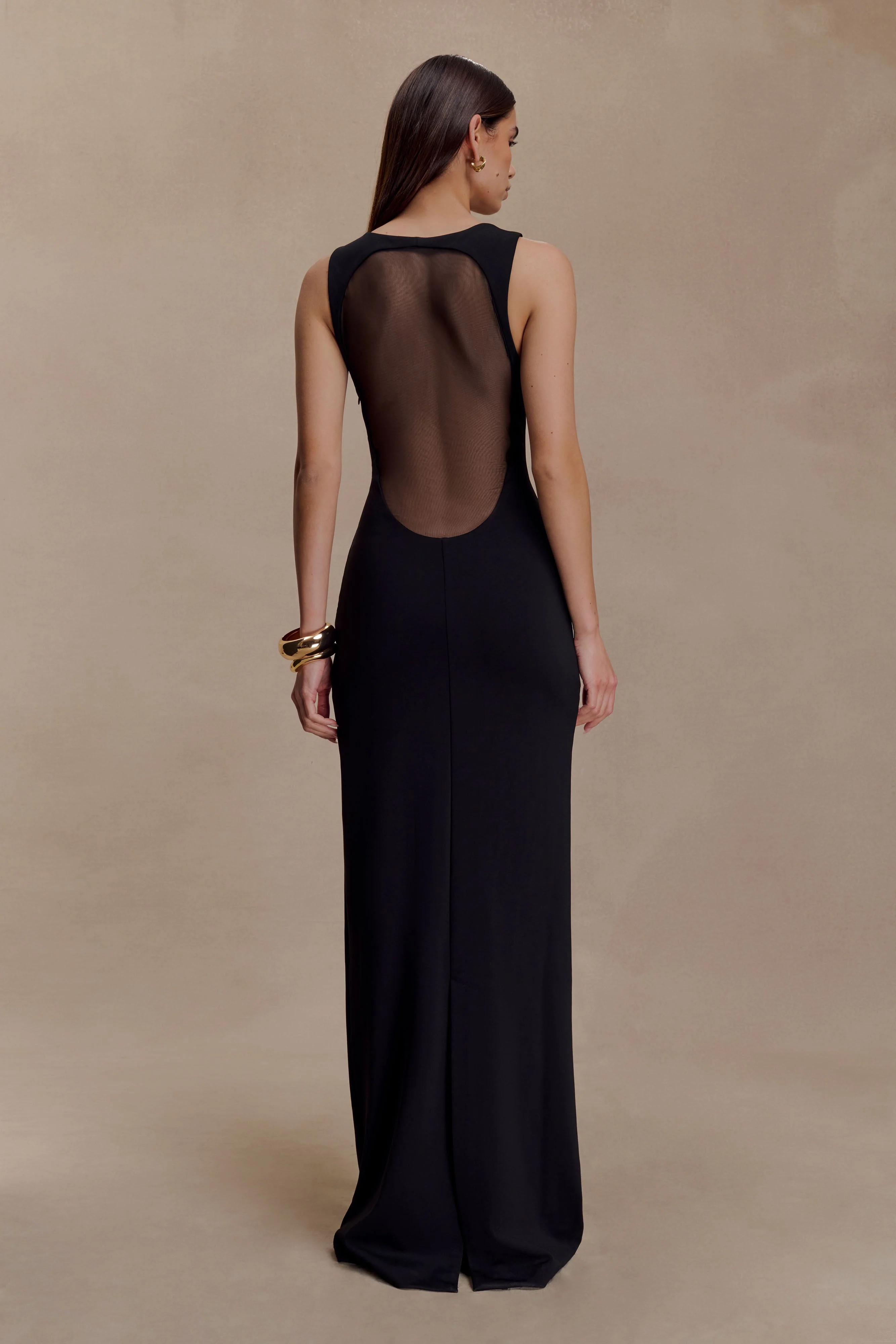 Marlon Crepe And Mesh Maxi Dress - Black - Image 3