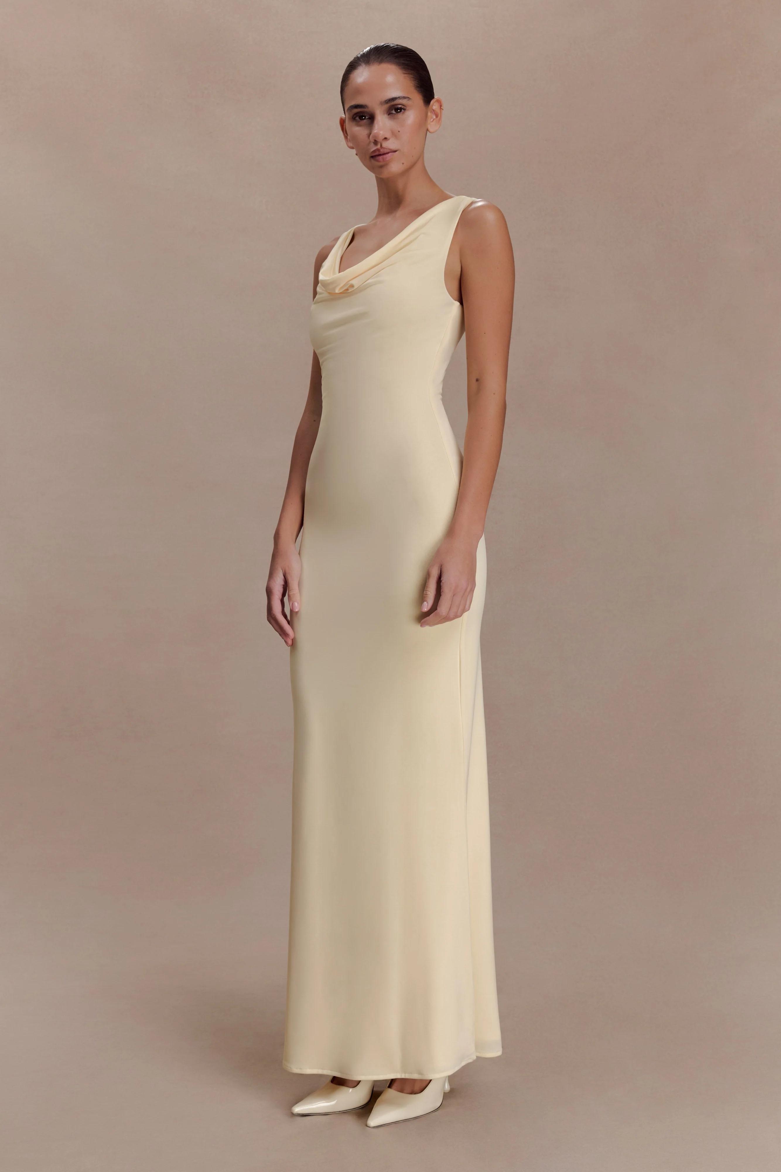 Marta Slinky Cowl Maxi Dress - Lemon - Image 4