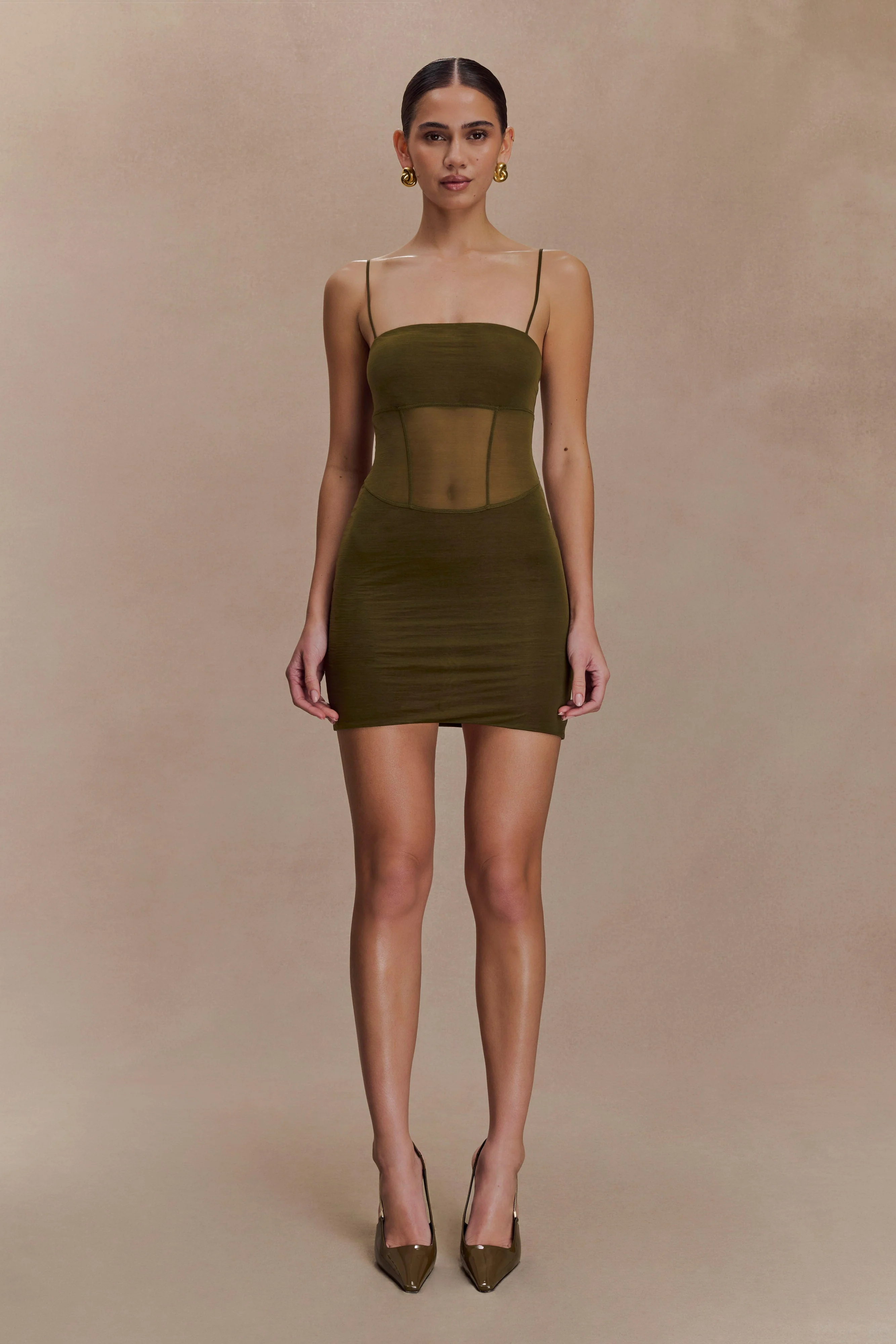 Maryk Mesh Mini Dress - Khaki - Image 2